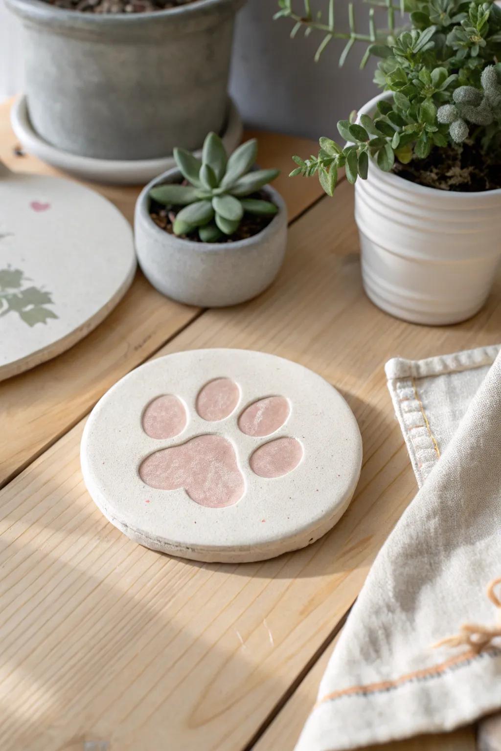 Elevate your decor with these charming paw print coasters, the perfect blend of minimalist style and boho charm.