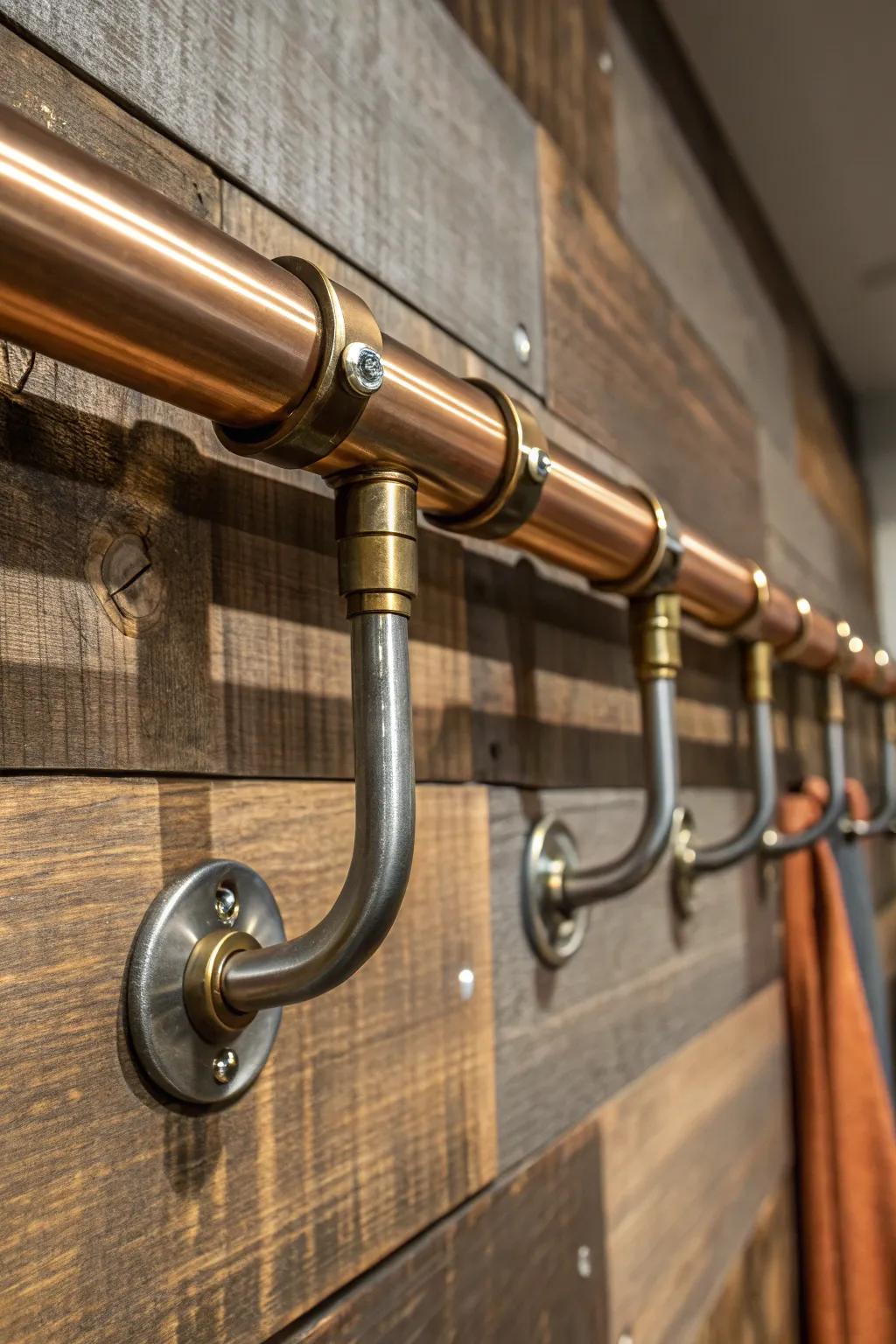 Elevate your garage organization with these stylish and functional pipe storage hooks.
