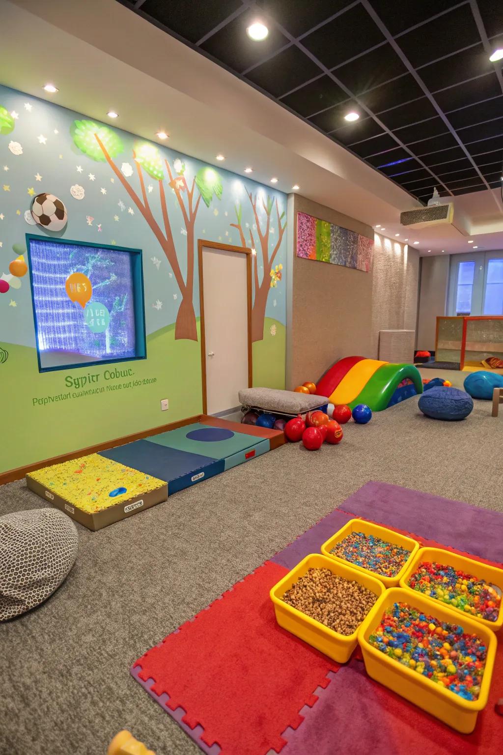 Textured carpets enhance sensory play.