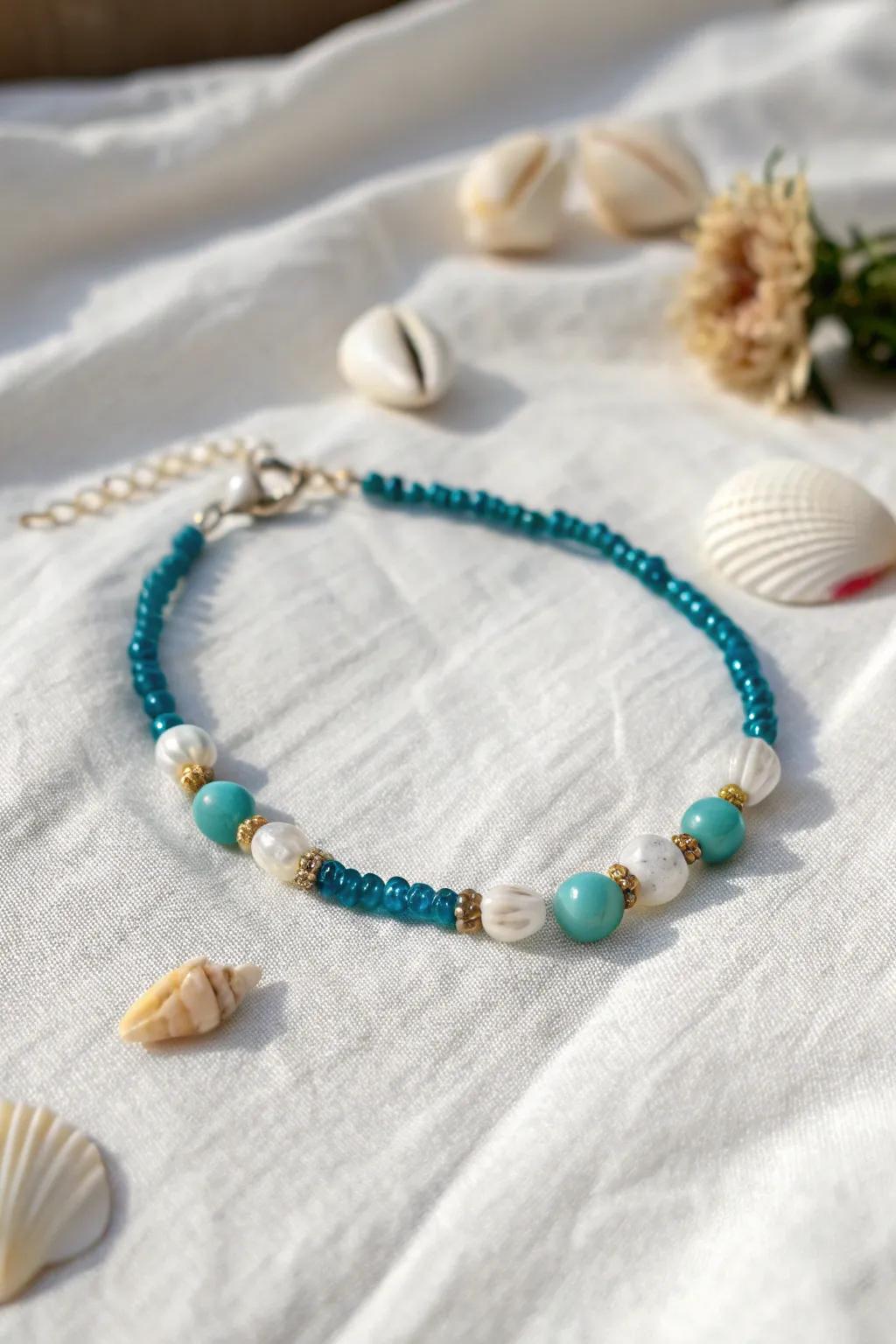 Embrace the ocean's embrace with this stunning beach-inspired pony bead bracelet, a perfect blend of elegance and simplicity.