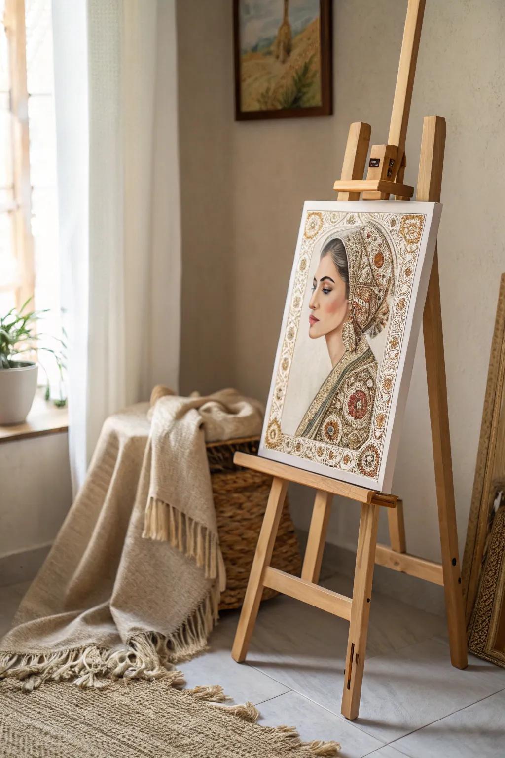 Embrace the beauty of tradition with a touch of modern minimalism. Let cultural patterns breathe life into your portraits.