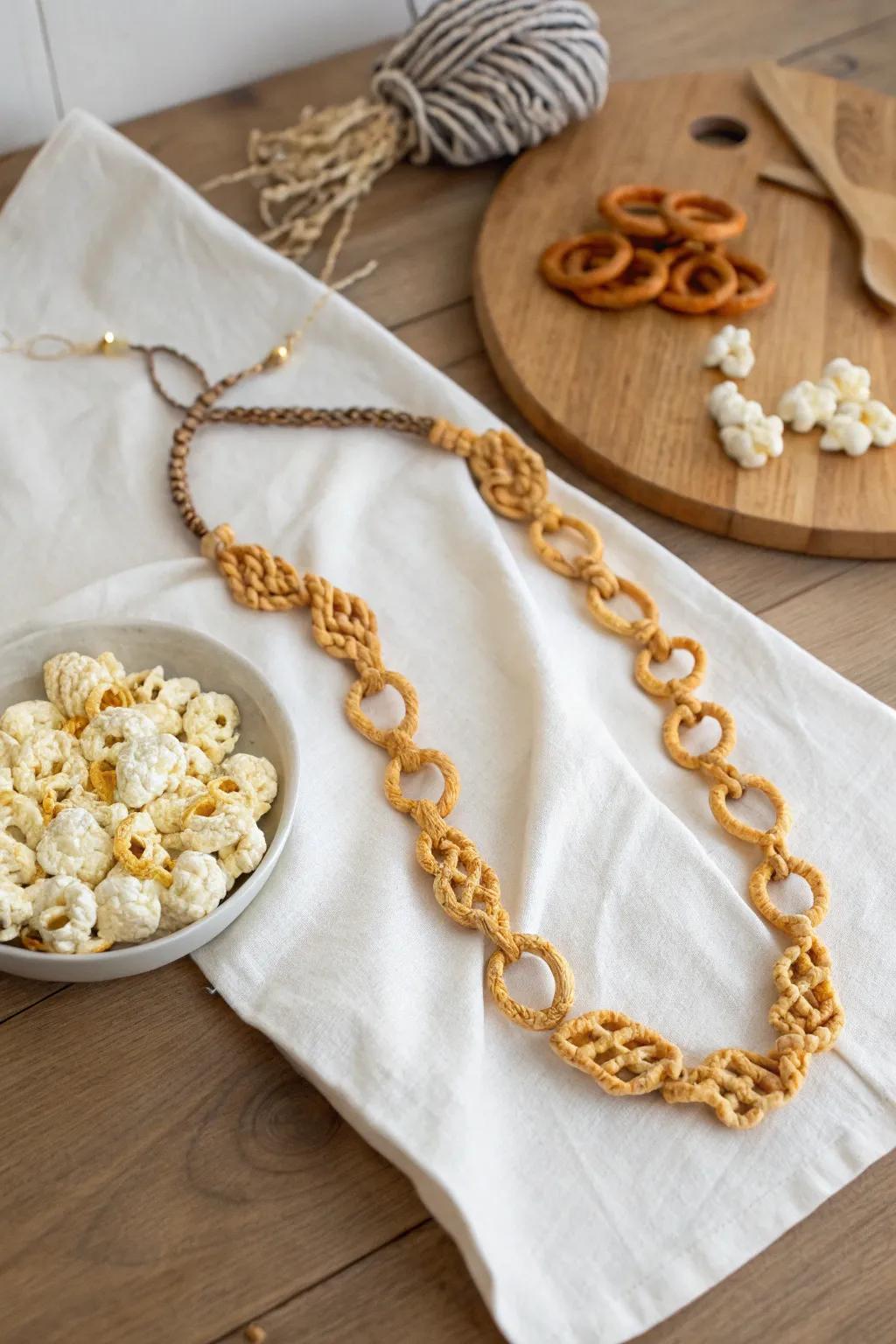 Embrace the whimsical charm of handcrafted elegance with our Pretzel & Popcorn necklace. Perfect for adding a playful touch to your style!