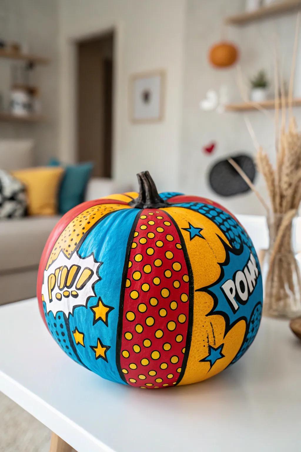 Transform your pumpkin into a pop art masterpiece – where vibrant colors meet minimalist charm!