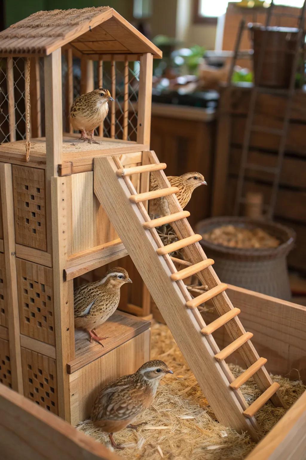 Elevate your quail's lifestyle with a handcrafted vertical paradise. #Craftsmanship #QuailLiving