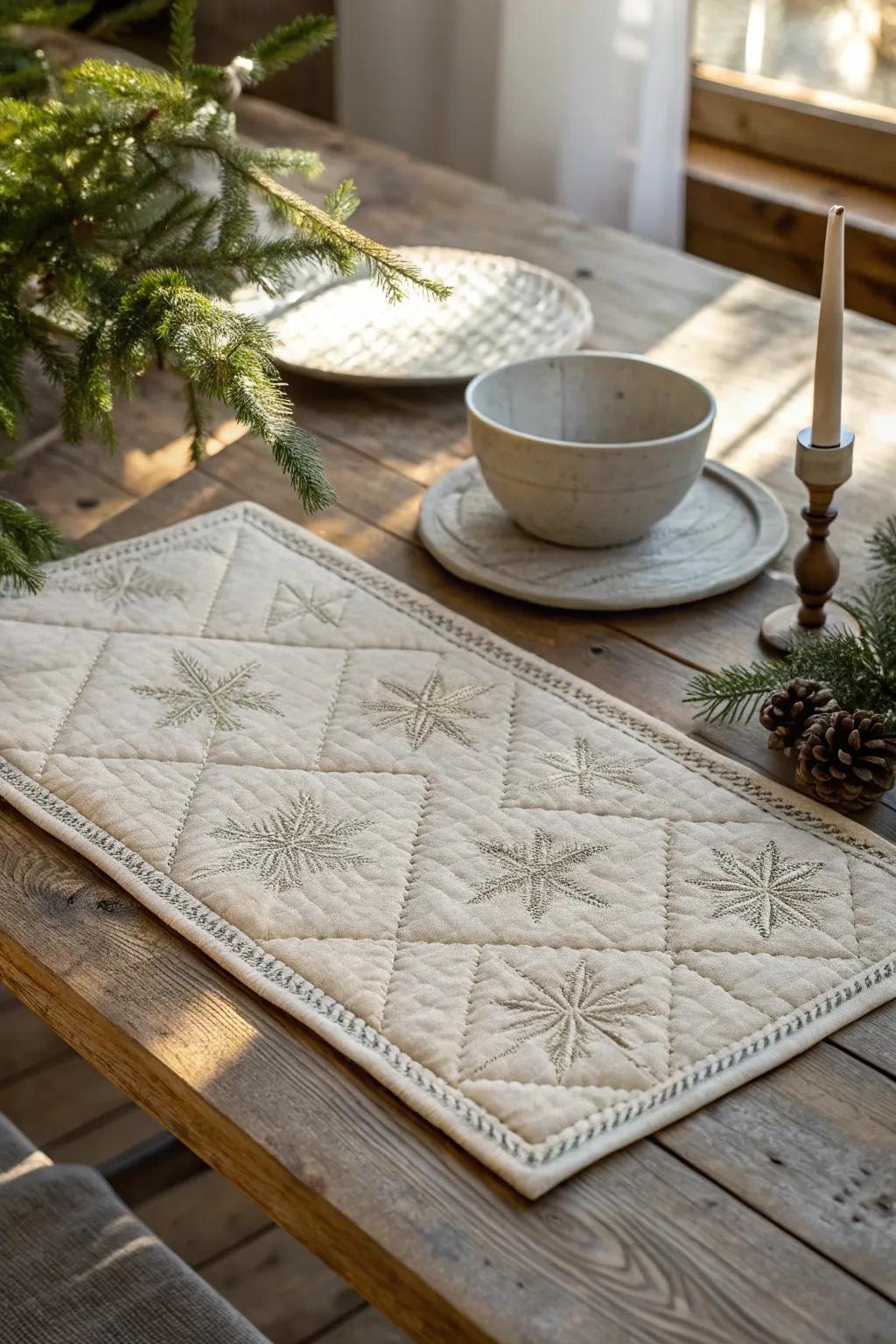 Embrace the beauty of nature with this elegant quilted Christmas placemat, where Scandinavian minimalism meets Boho charm. 🌿✨
