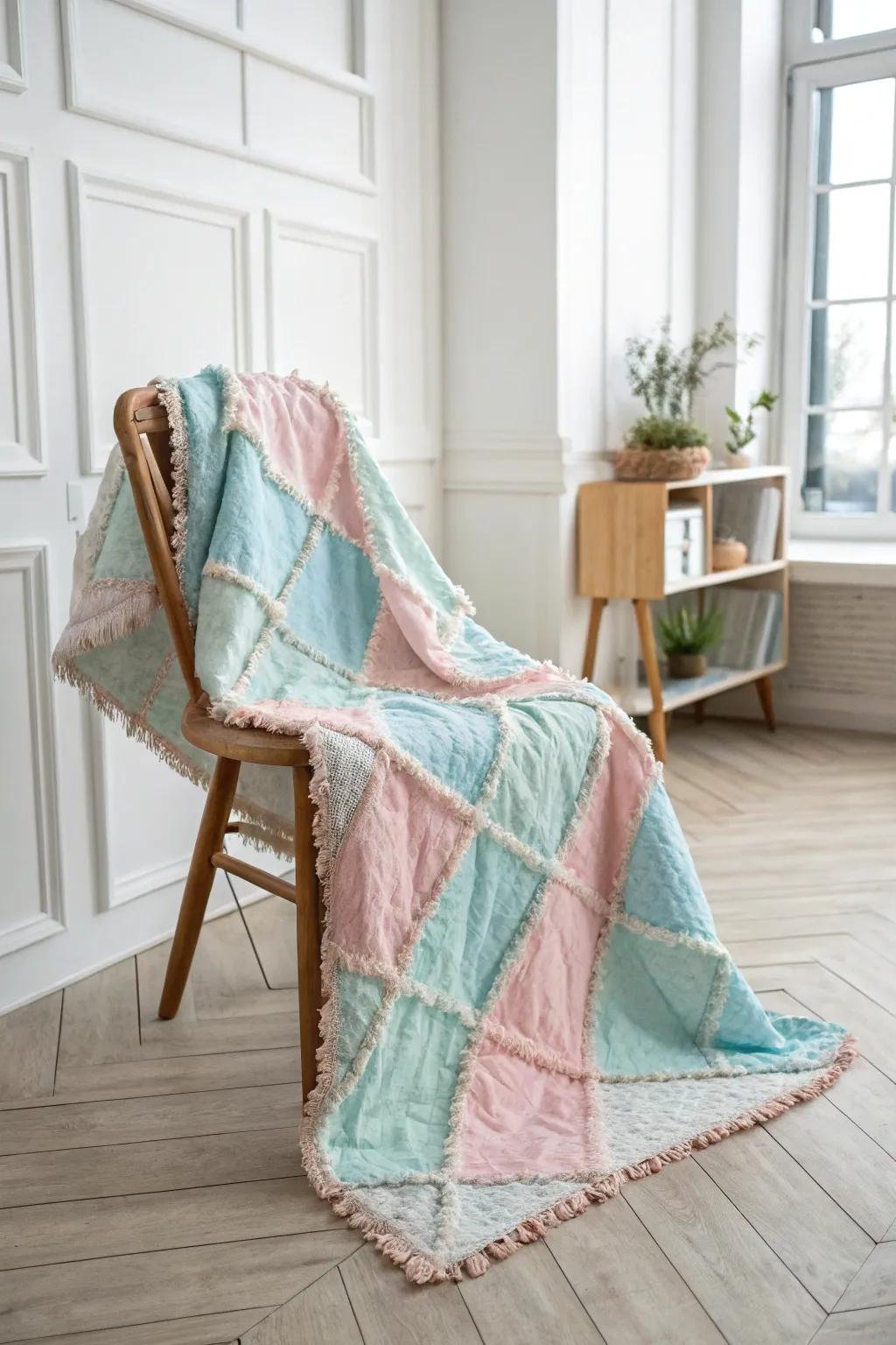 Embrace serenity with this pastel dream quilt, perfect for adding a touch of whimsy to your space.