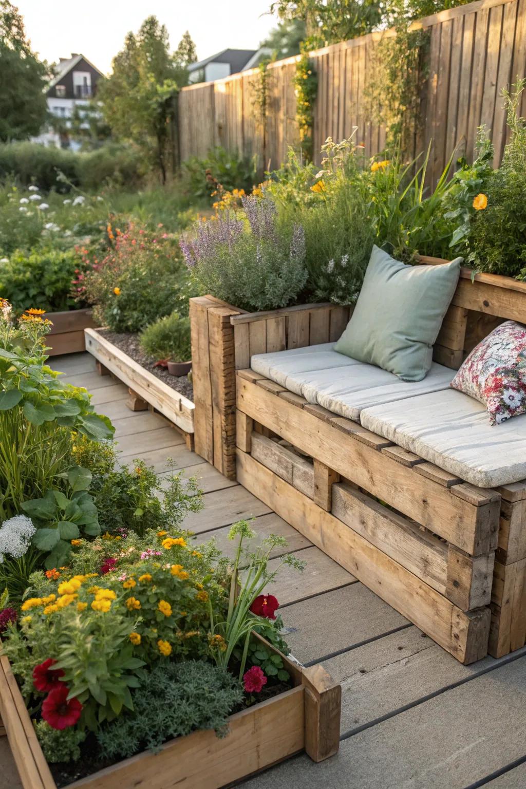 Find your perfect garden retreat with this handcrafted raised bed and seating combo.