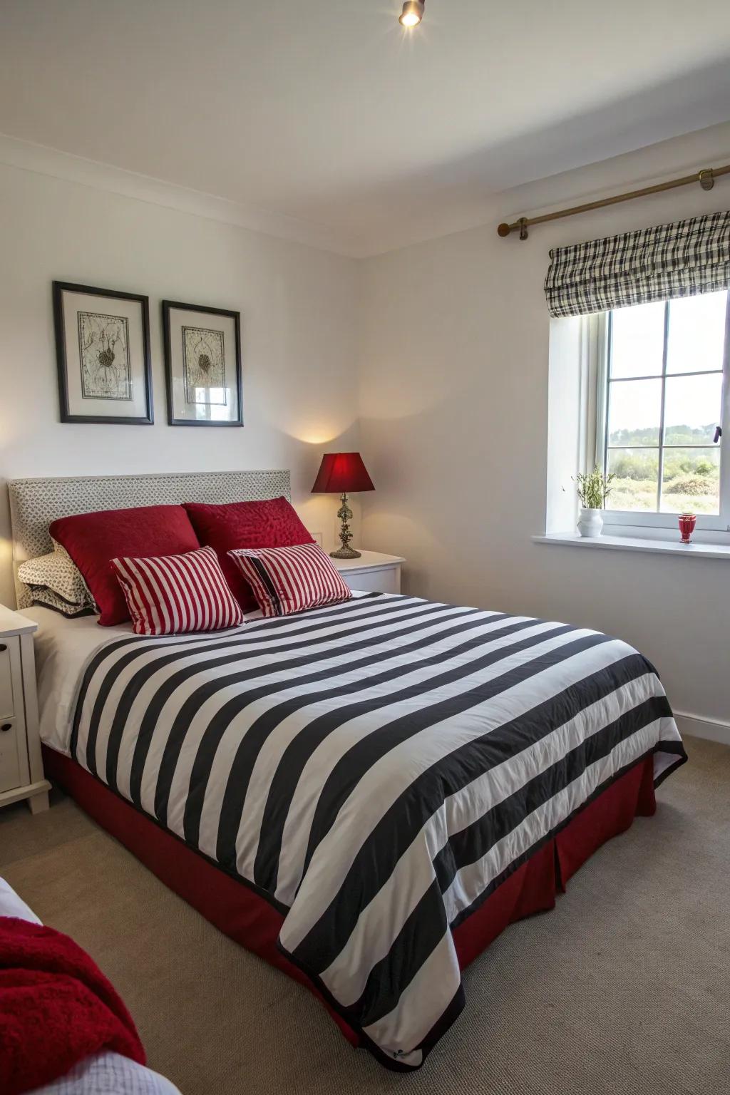 Black and white stripes offer a classic, contemporary touch.