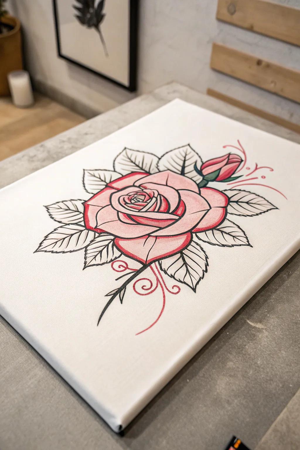 Explore the art of simplicity with this elegant rose tattoo design, where tradition meets modern minimalism.