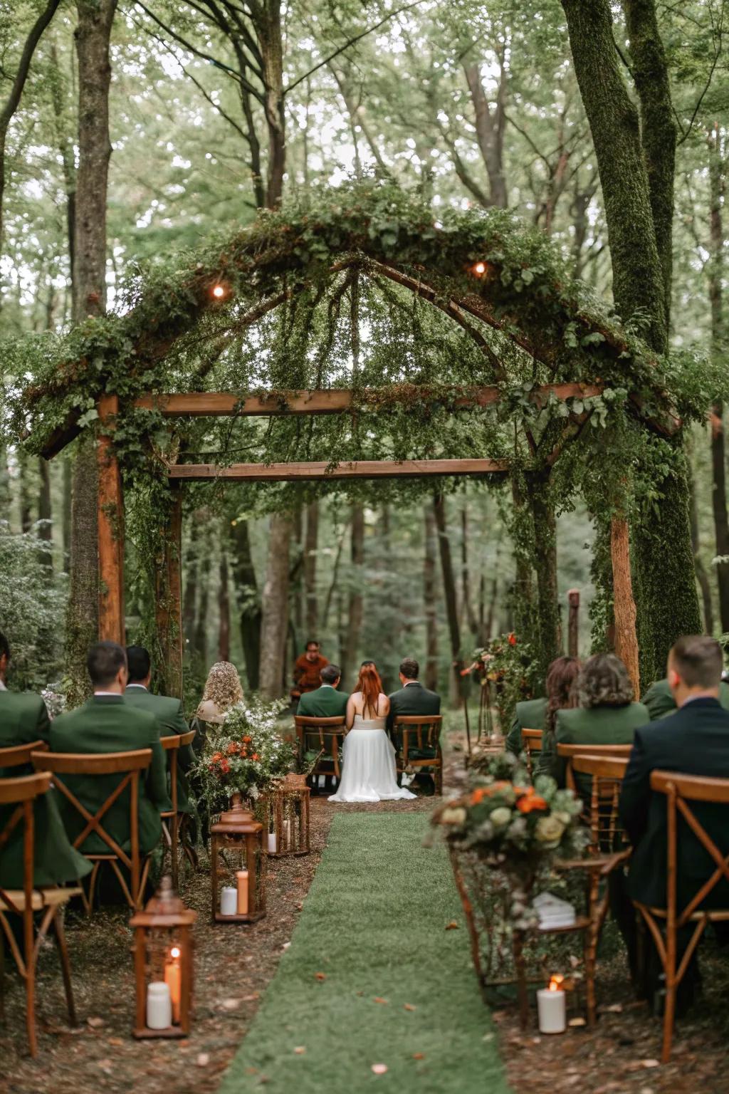Moss green and rust create an earthy and inviting wedding setting.