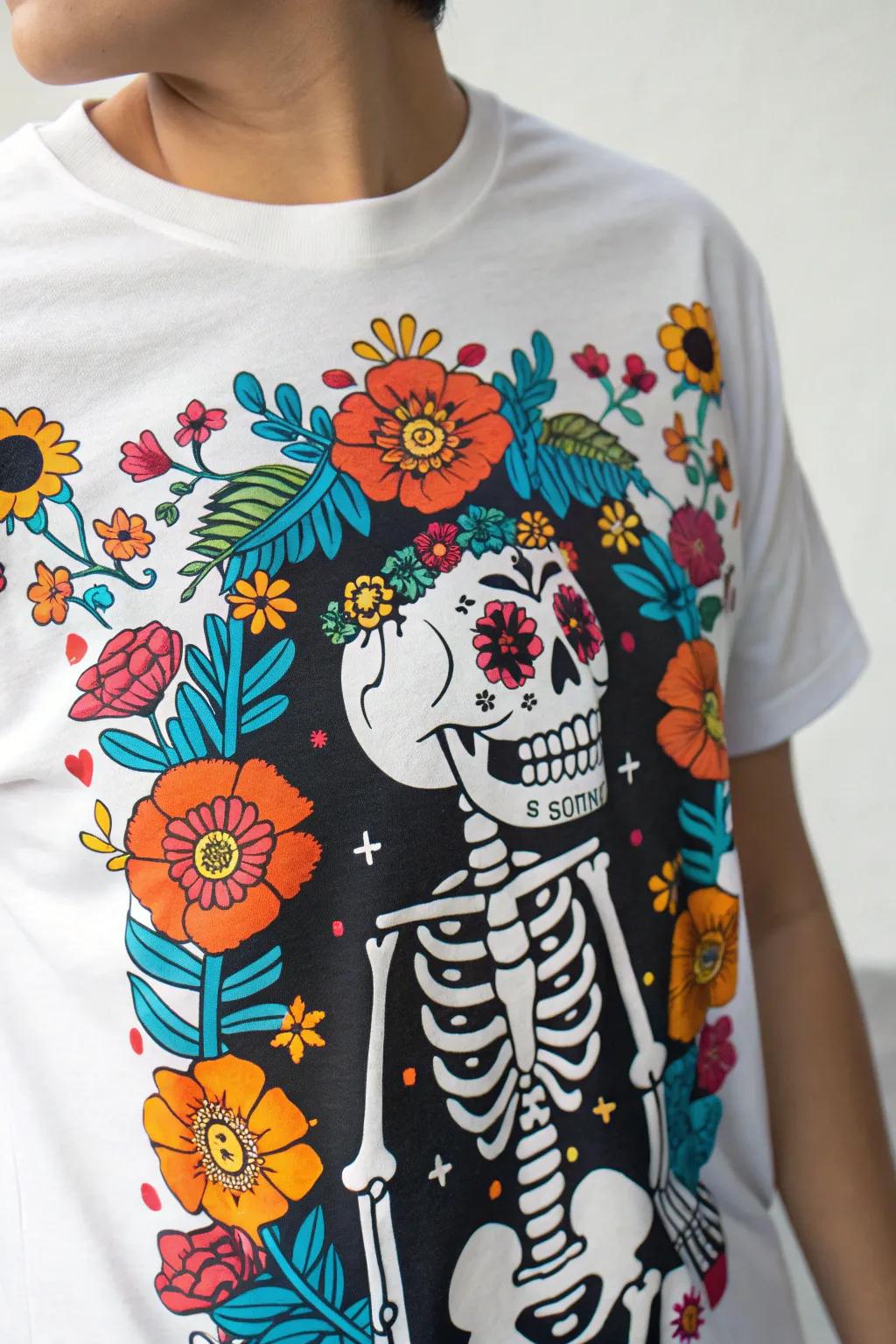 A skeleton-themed shirt that combines spooky with cultural flair.