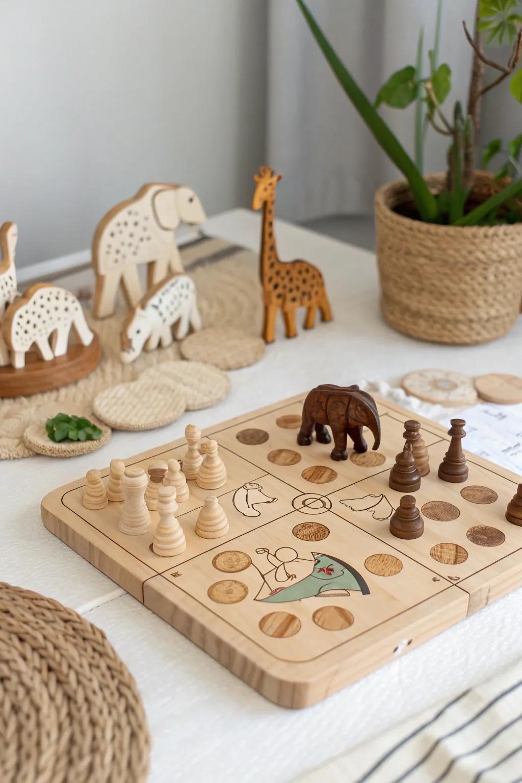 Embark on a captivating animal safari from the comfort of your home with this exquisite homemade board game. Perfect for those who appreciate simplicity and natural beauty.