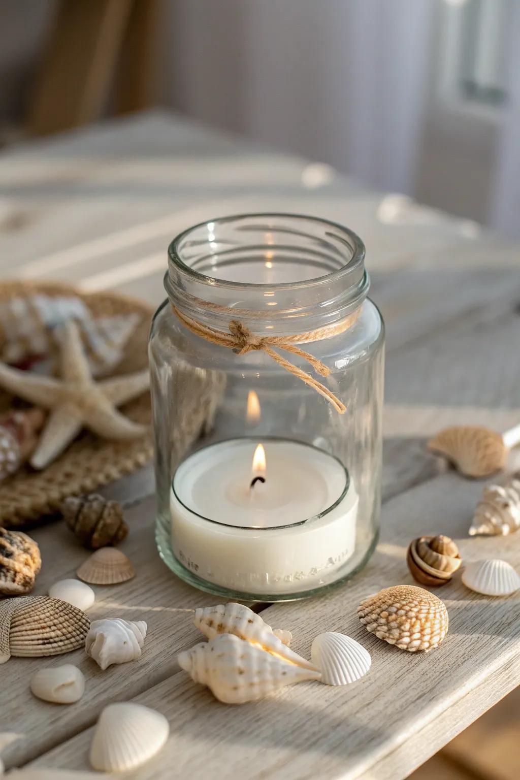 Illuminate your space with the serene glow of seashells and candlelight.