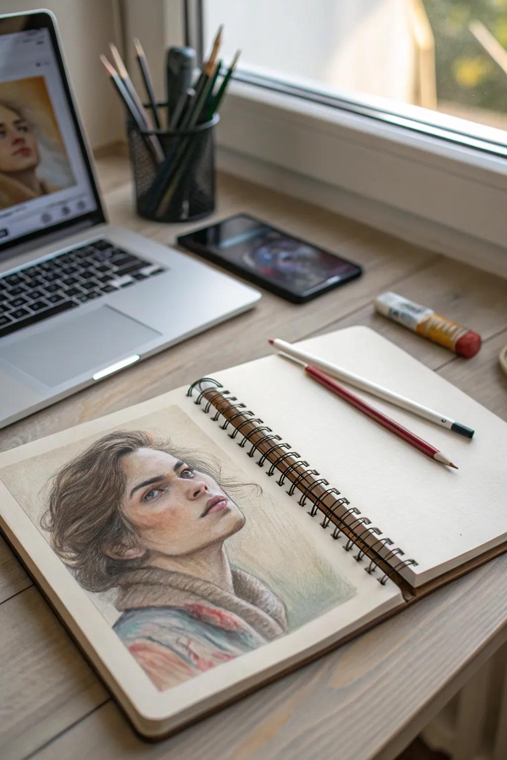 Explore the harmony of traditional and digital with mixed media magic. #ArtistryInProgress