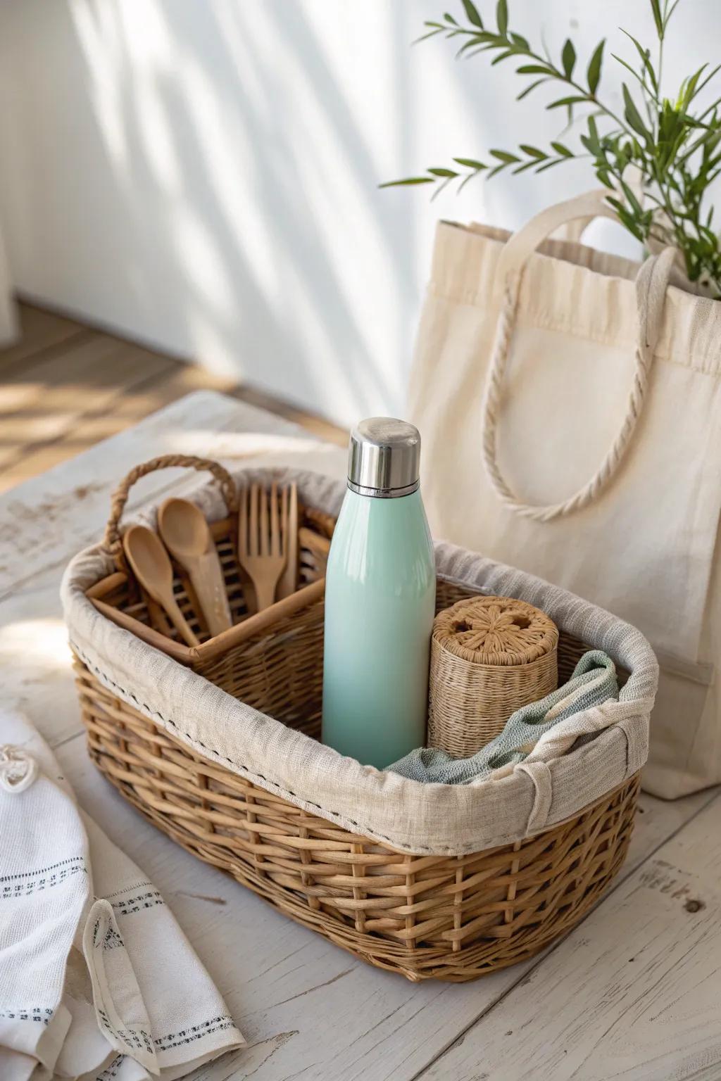 Chic and sustainable: Elevate your senior night with this eco-friendly basket filled with essentials for the environmentally conscious.