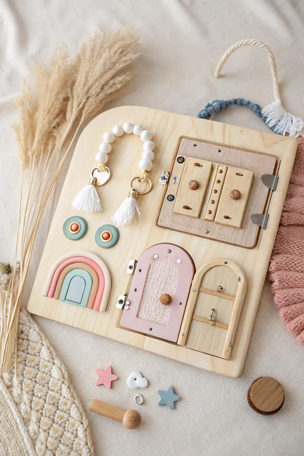 Discover the joy of exploration with this beautifully crafted sensory board, designed to engage and inspire.