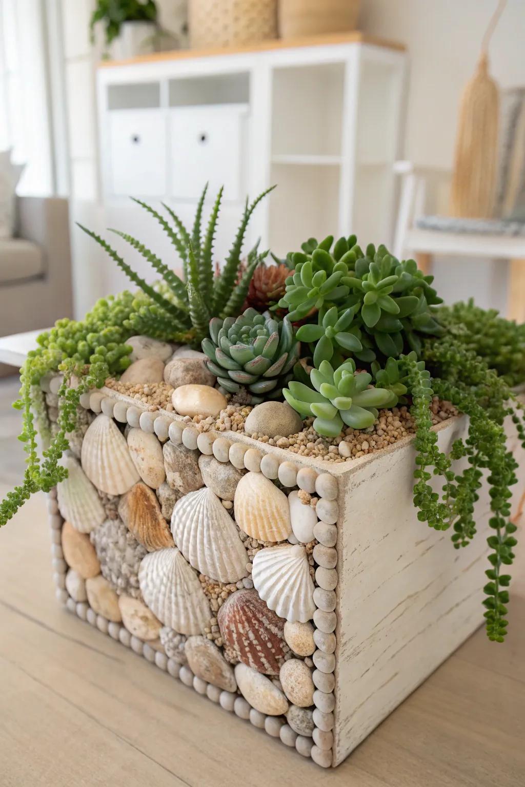 Transform your garden with the timeless beauty of shell-embedded planters. 🌿✨ #ShellCrafts #ScandiBohoChic