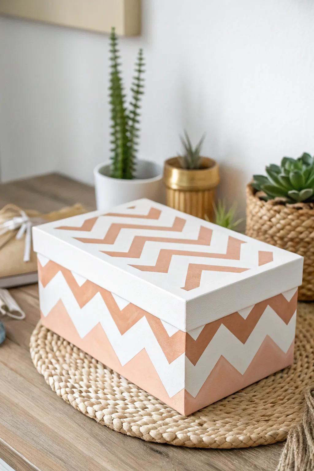 Transform your shoe box into a Chevron Chic masterpiece with this minimalist design.