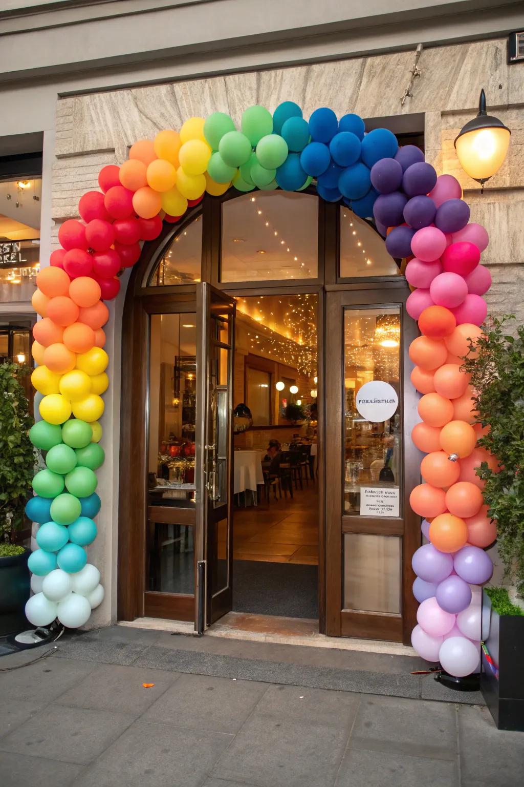 A balloon arch creates an impressive and festive entrance.