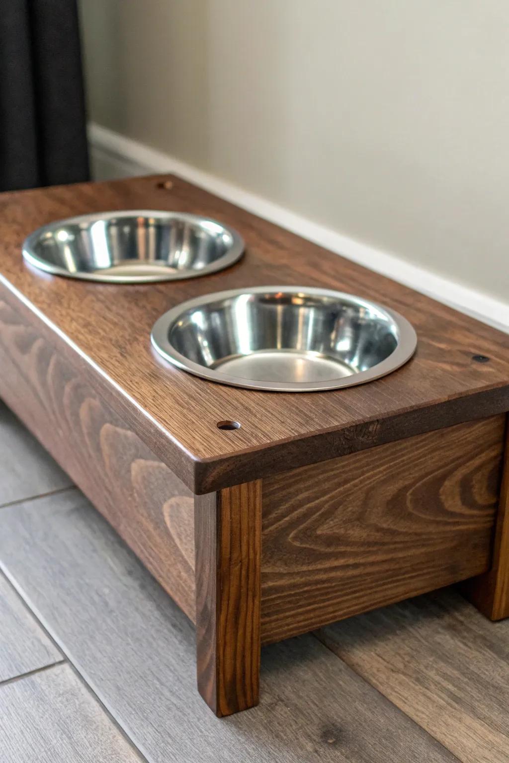Elevate your pet's dining experience with this handcrafted wooden feeder—where style meets functionality.