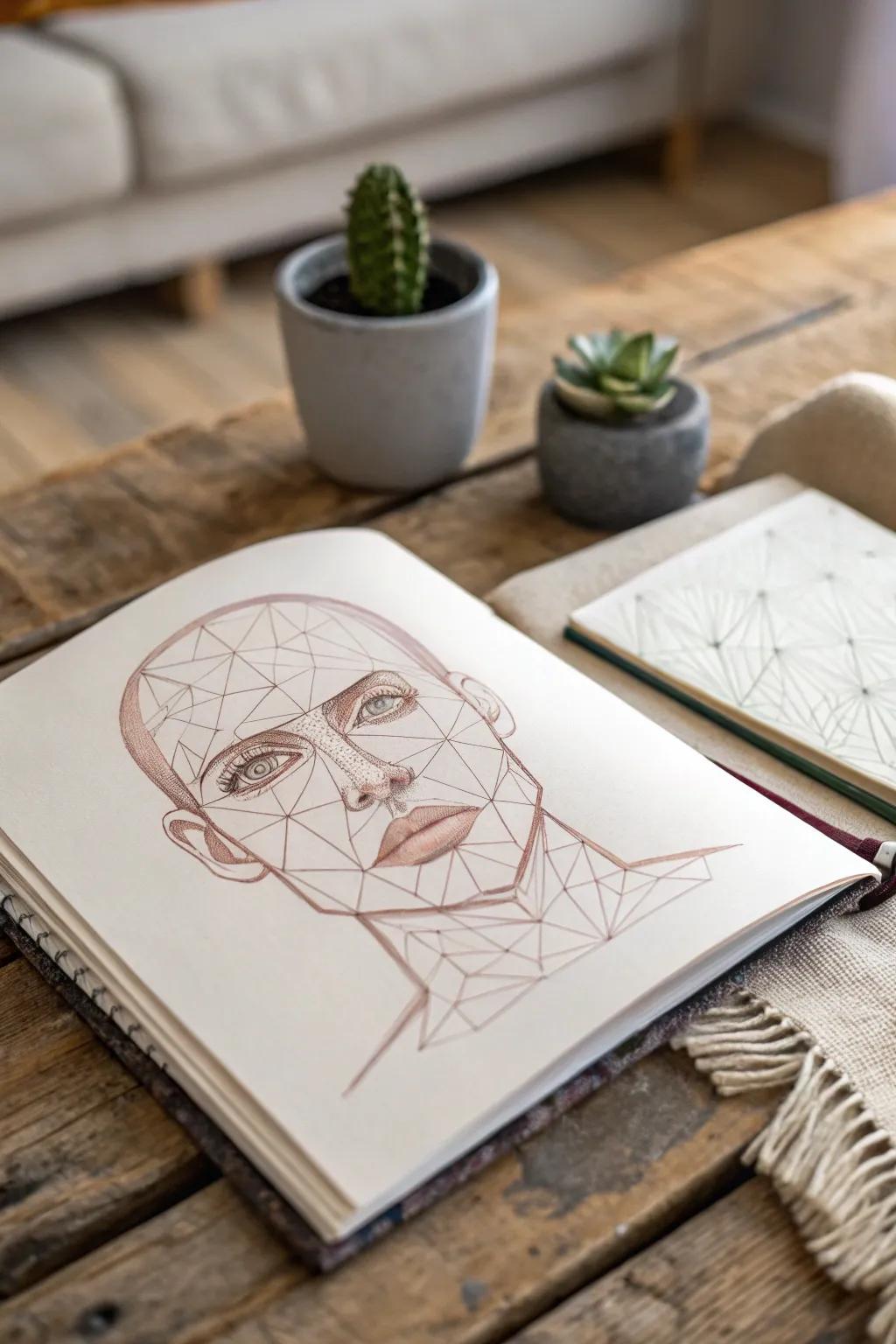 Discover the beauty of geometric patterns in portrait sketches—where minimalism meets modern artistry. ✍️✨ #ArtInspiration #GeometricBeauty