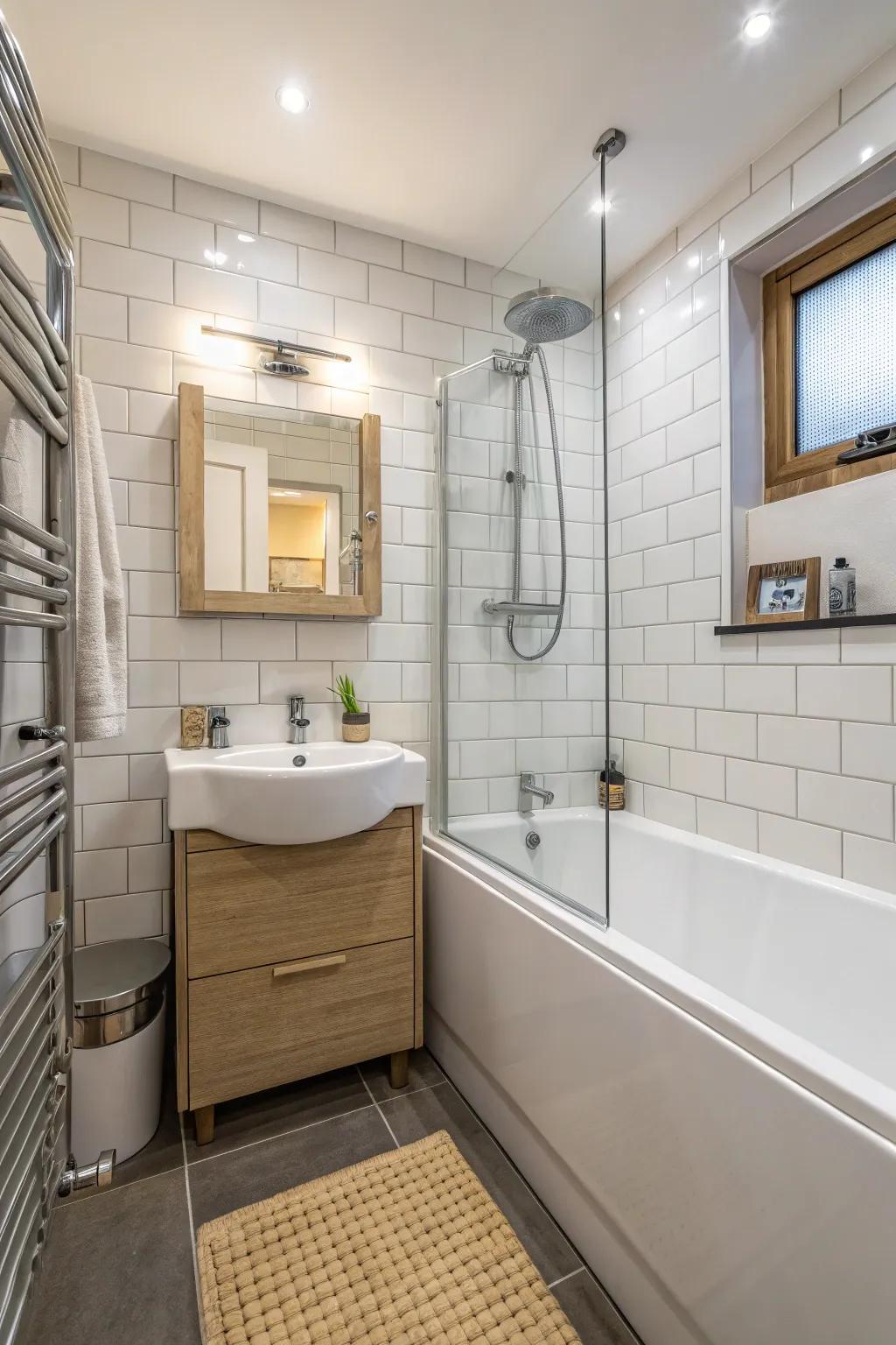 A tub and shower combo offers versatility and saves space in small bathrooms.