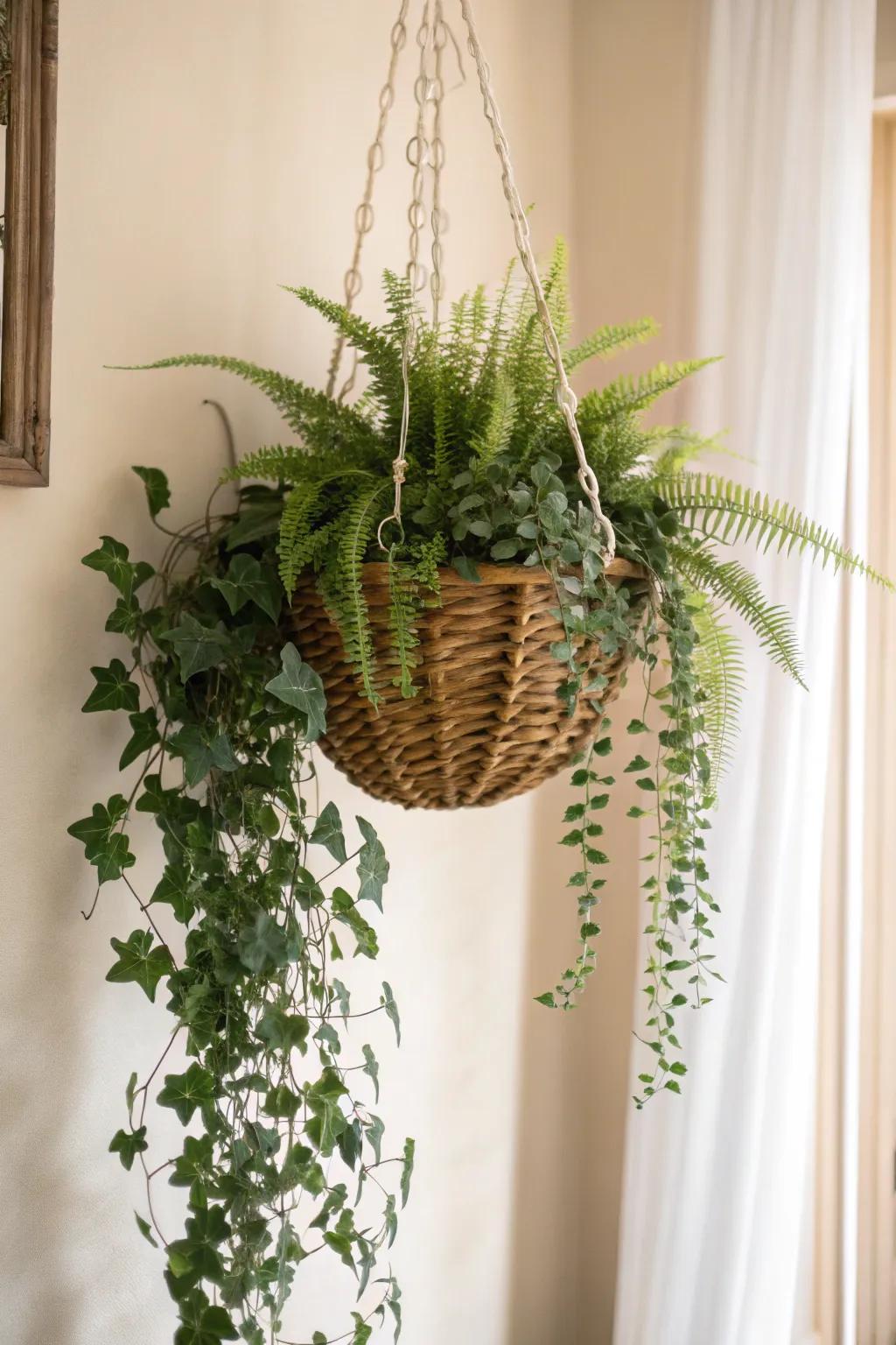 Transform your space into a green oasis with minimalist hanging baskets.