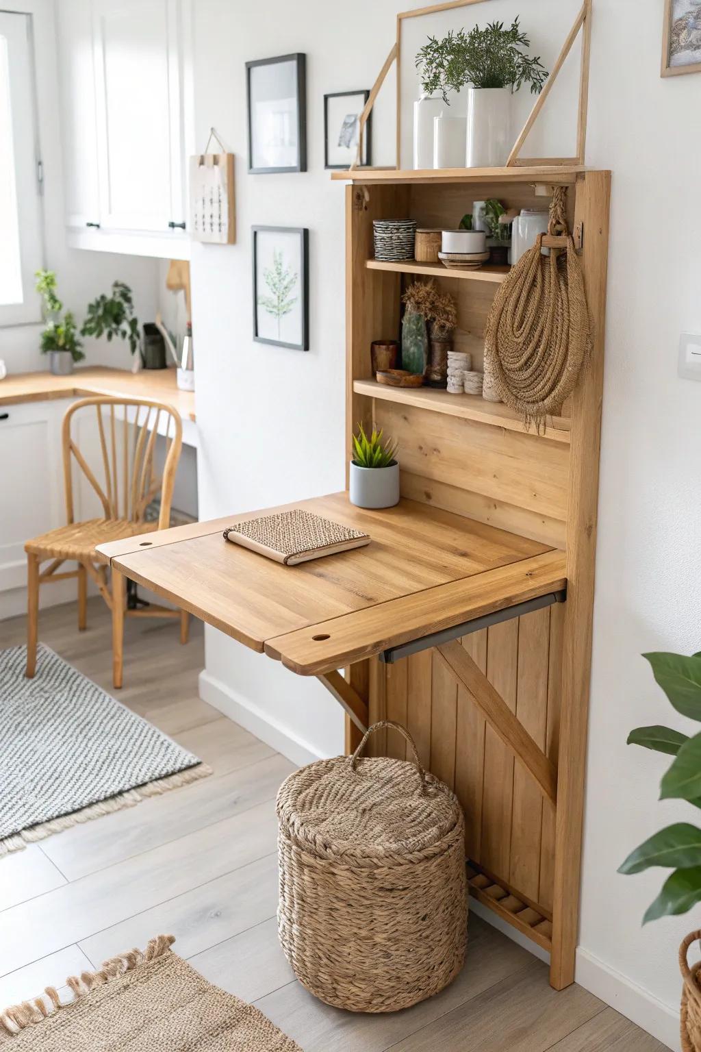 Embrace elegance and functionality with a beautiful fold-down table, the perfect blend of Scandinavian simplicity and Boho charm.