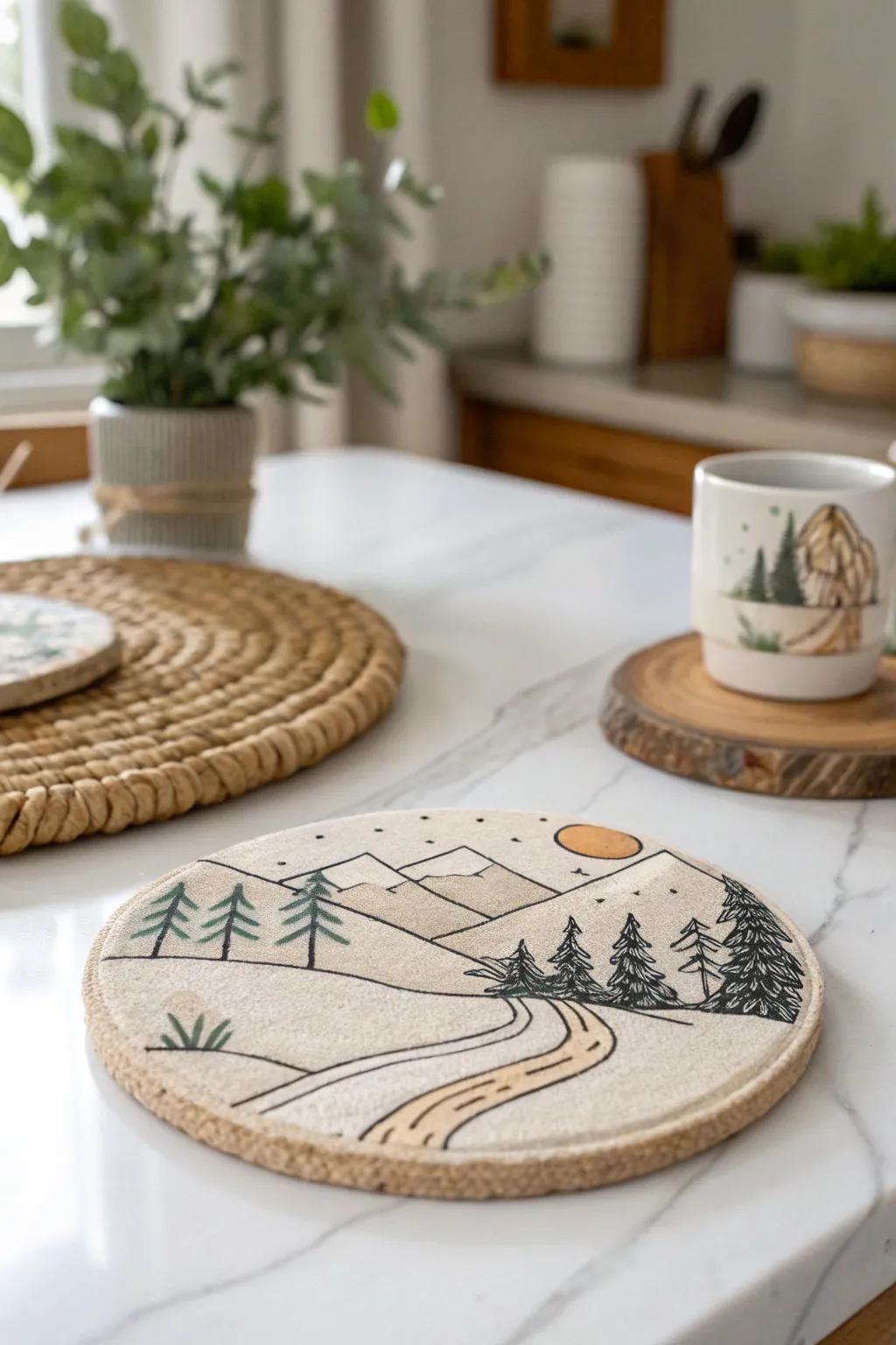 Capture the essence of your travels with this exquisite handcrafted coaster, blending Scandinavian minimalism with boho charm.