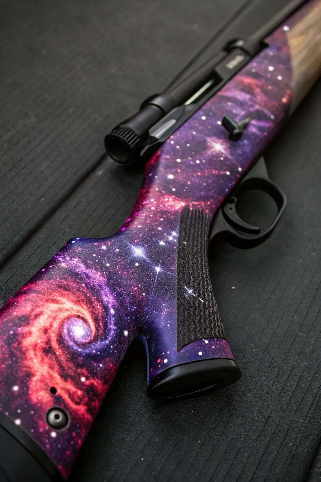 Unleash the cosmos in your hands with this galactic swirl rifle stock.