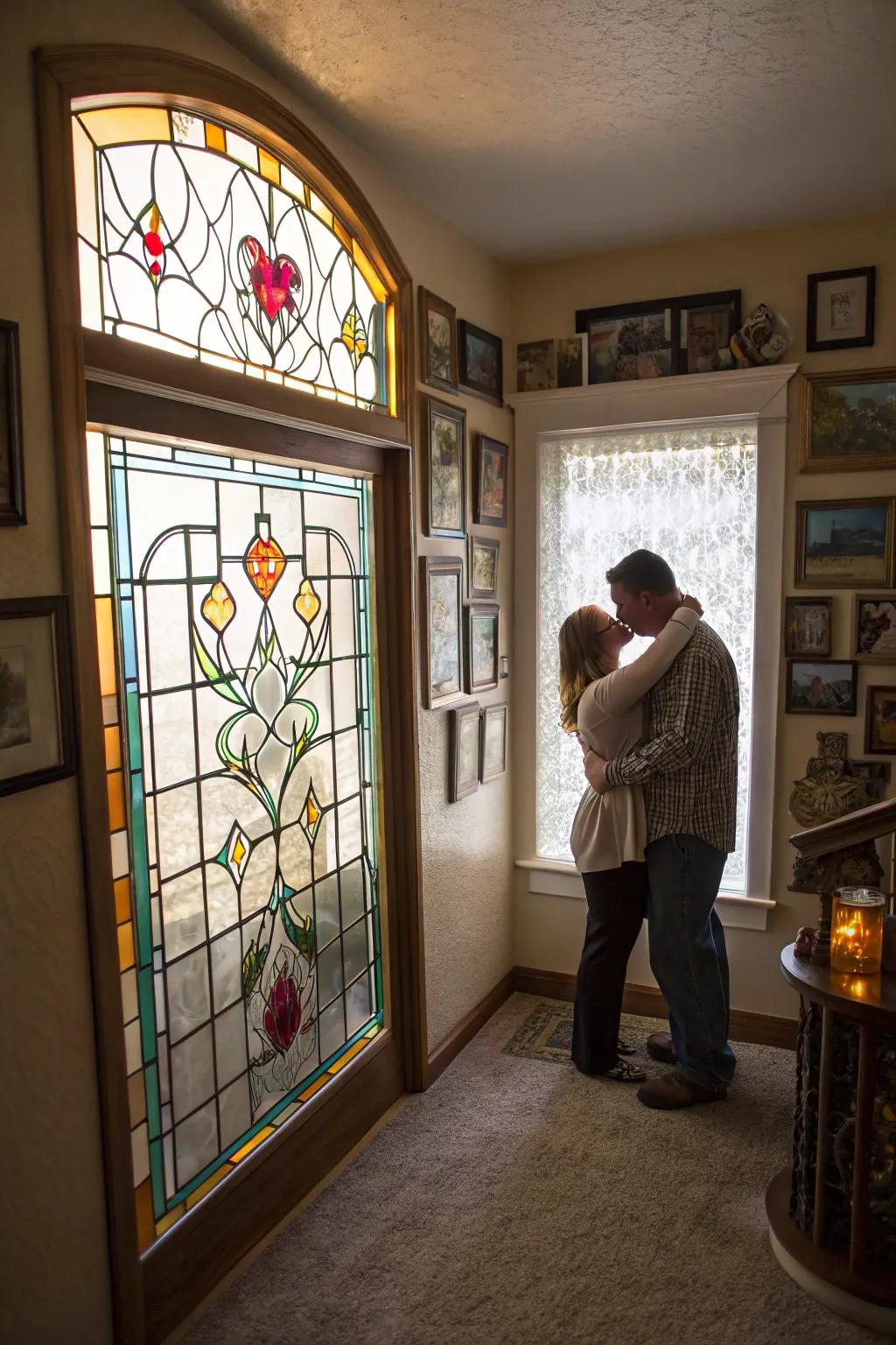 Engagement photo turned into stunning stained glass.
