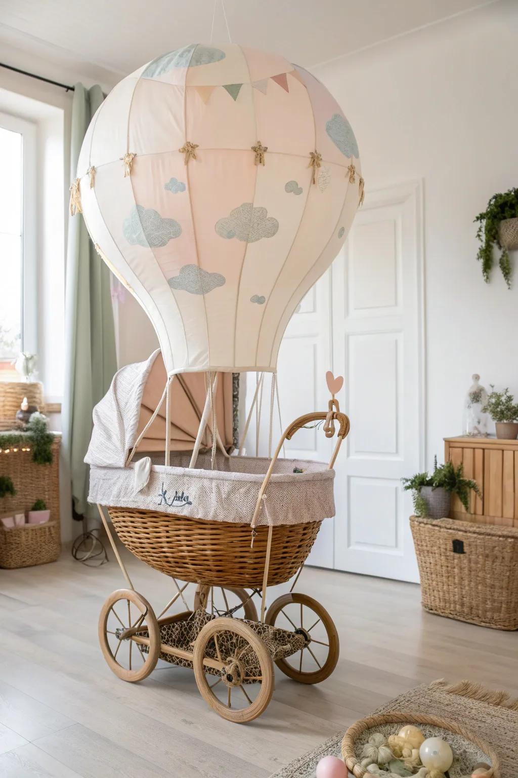 Take your little one's imagination to new heights with this enchanting hot air balloon stroller costume!