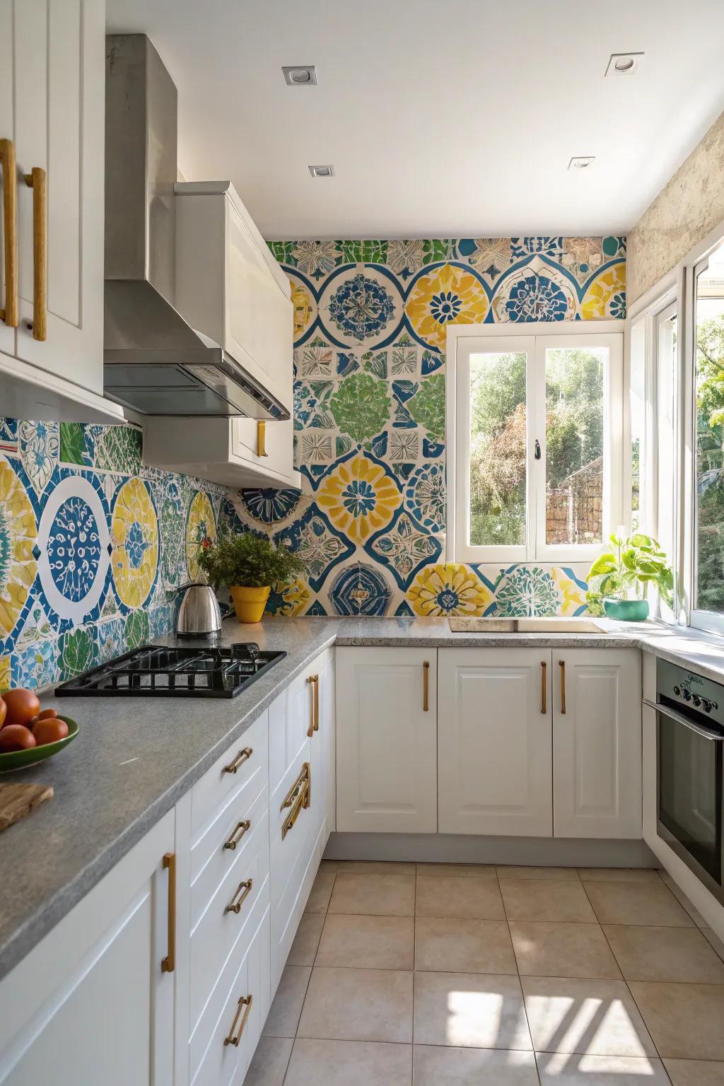 Artistic tiles make this backsplash a stunning focal point.