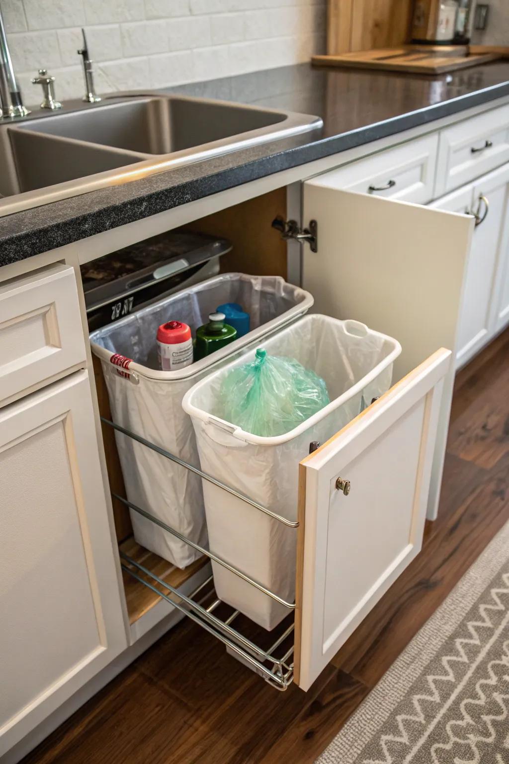 Clip-on bins make it easy to access frequently used items.