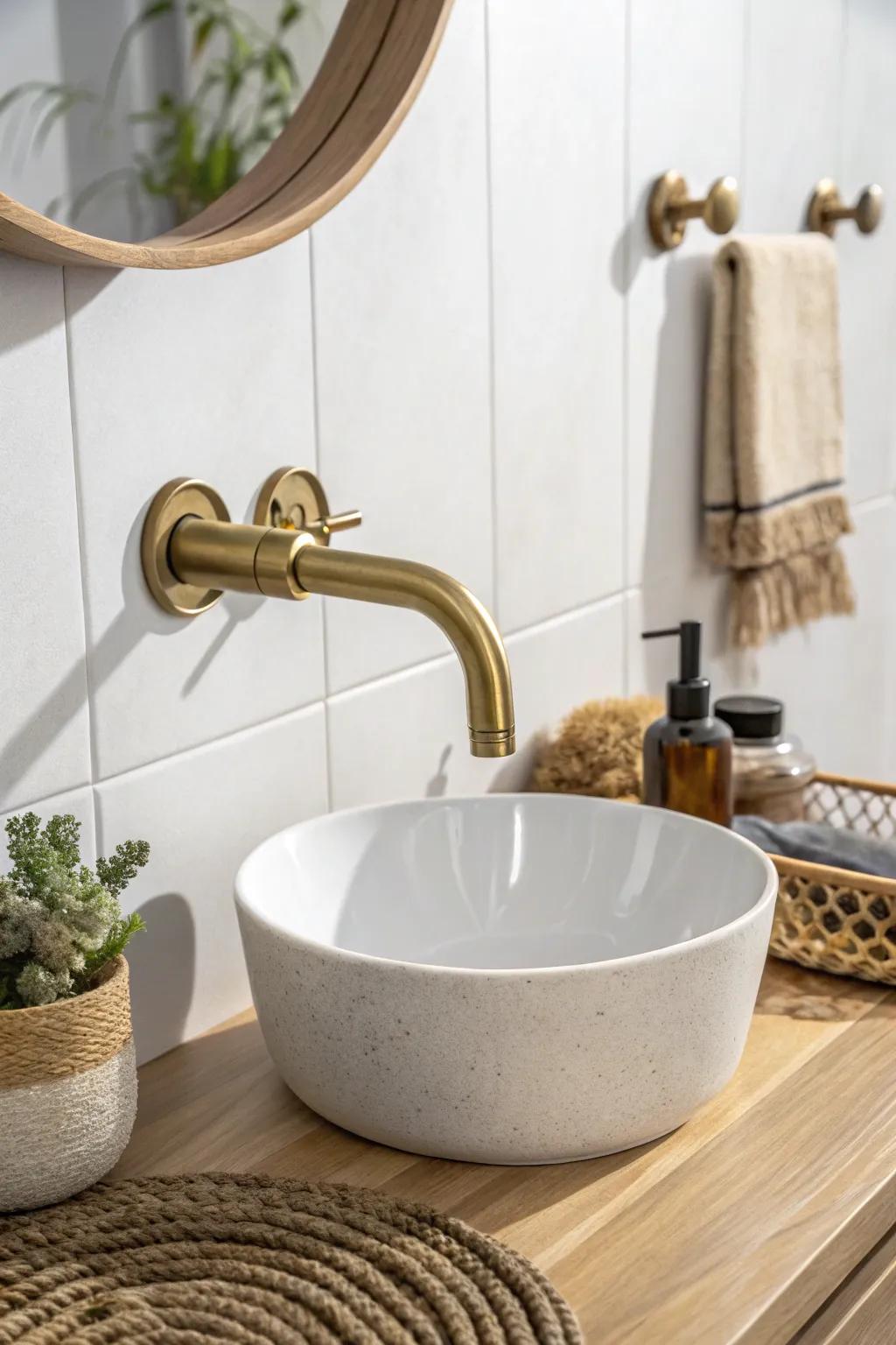 Transform your bathroom with a wall-mounted faucet for a touch of modern elegance and extra counter space.