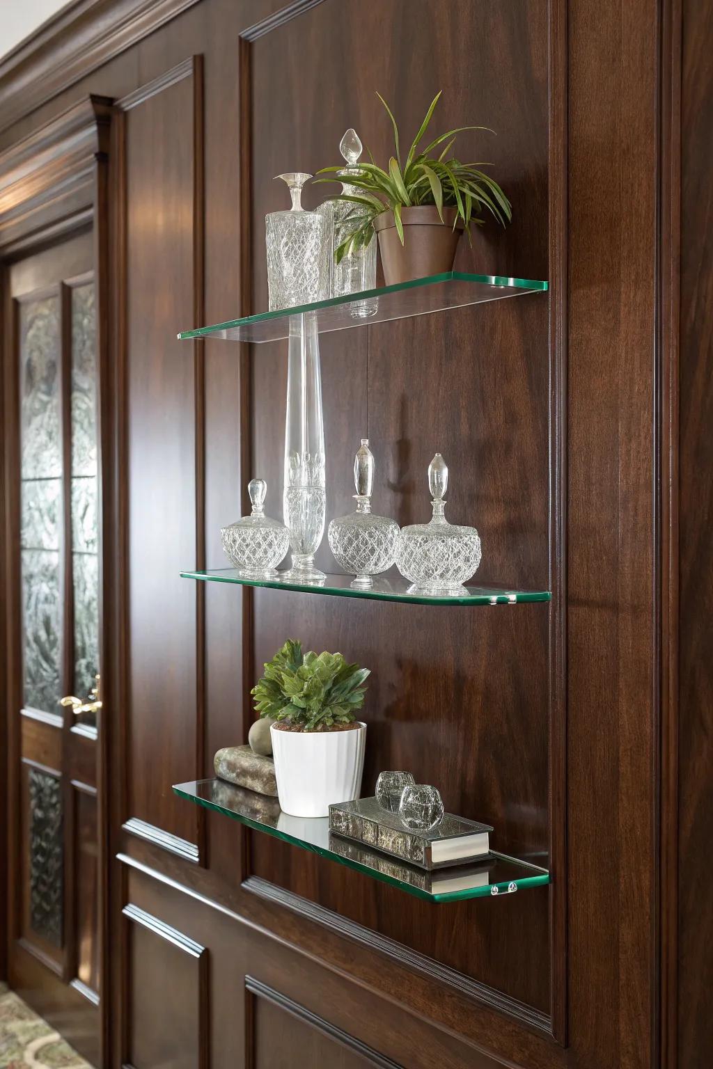 Elevate your space with the sleek sophistication of glass shelving—where modern design meets timeless craftsmanship.