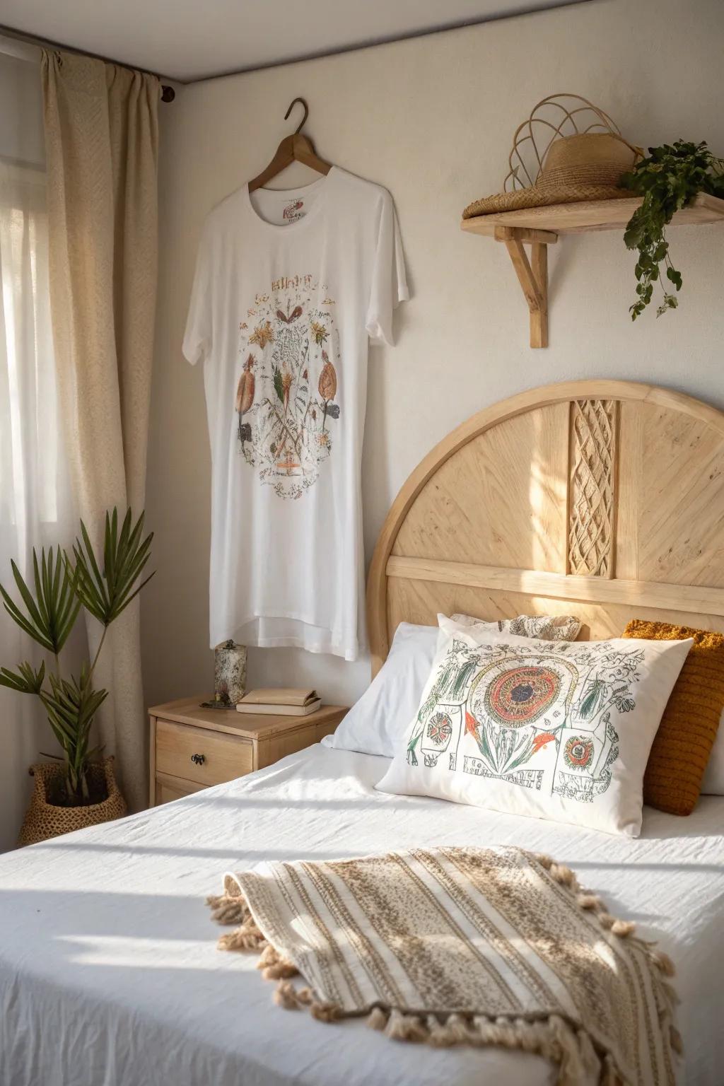 Transform your bedroom into a sanctuary with a personalized t-shirt headboard cover, blending minimalism with a touch of boho charm.