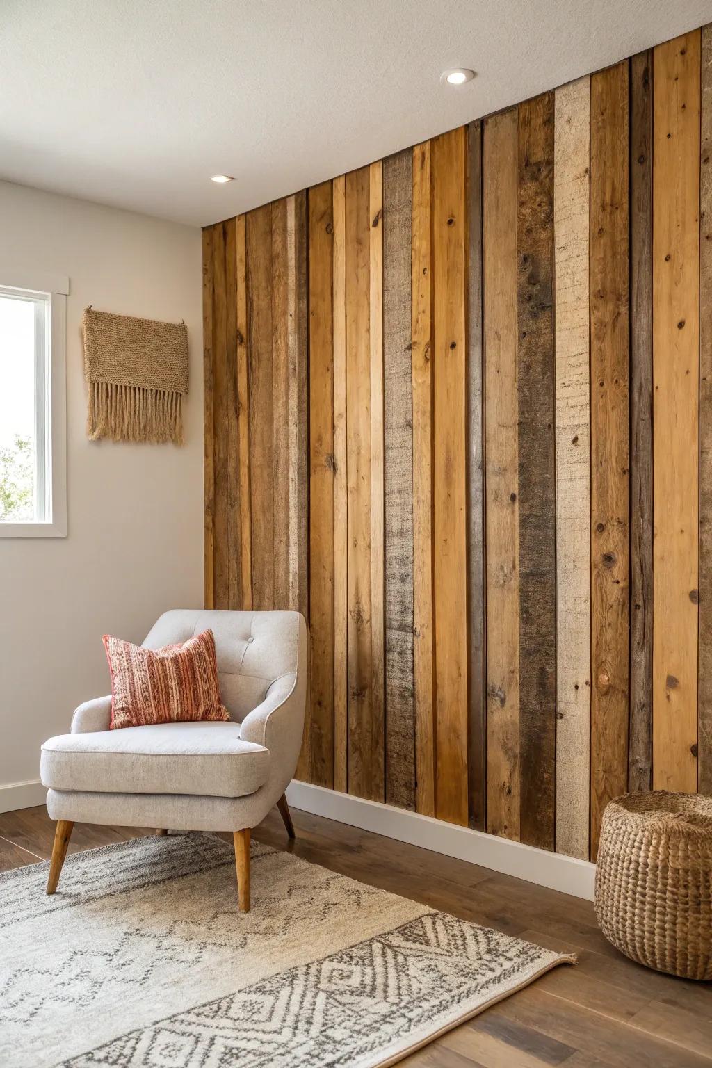 Elevate your space with the natural charm of reclaimed wood panel stripes. #WoodenWonder #ScandiBoho