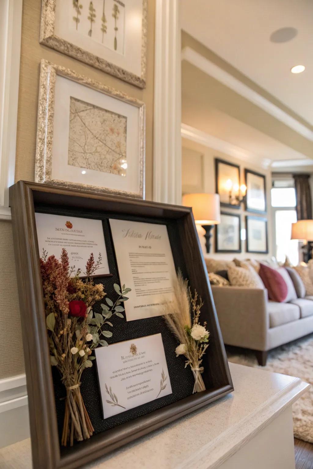 Relive your wedding day with a beautiful shadow box.