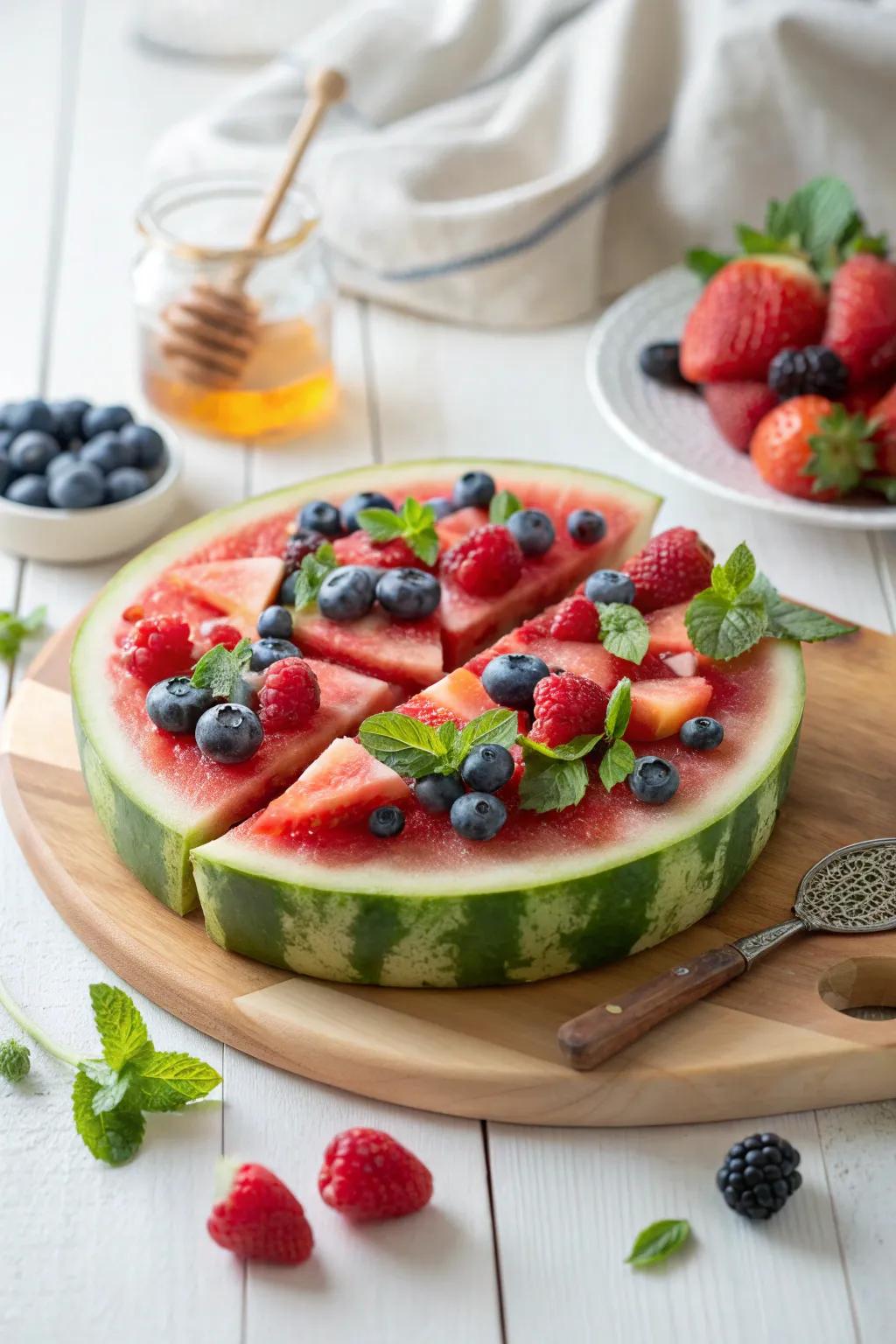 Savor the sweetness of summer with a slice of watermelon pizza! 🍉✨ #FruitArt #SummerTreats