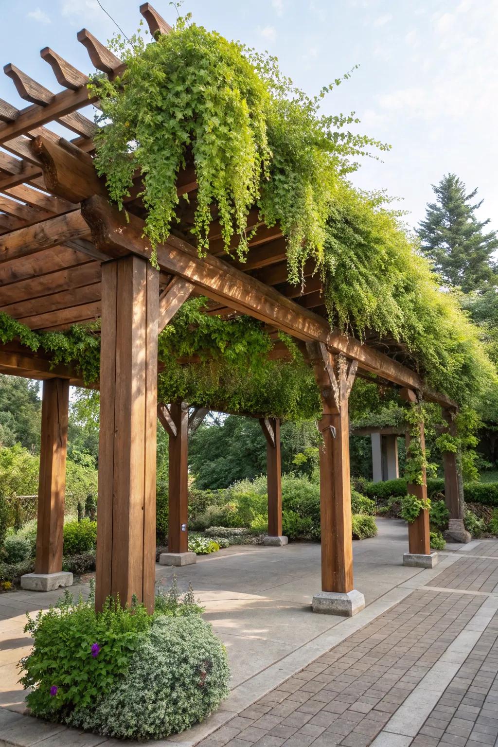Transform your outdoor space into a green oasis with a stunning living roof pergola.