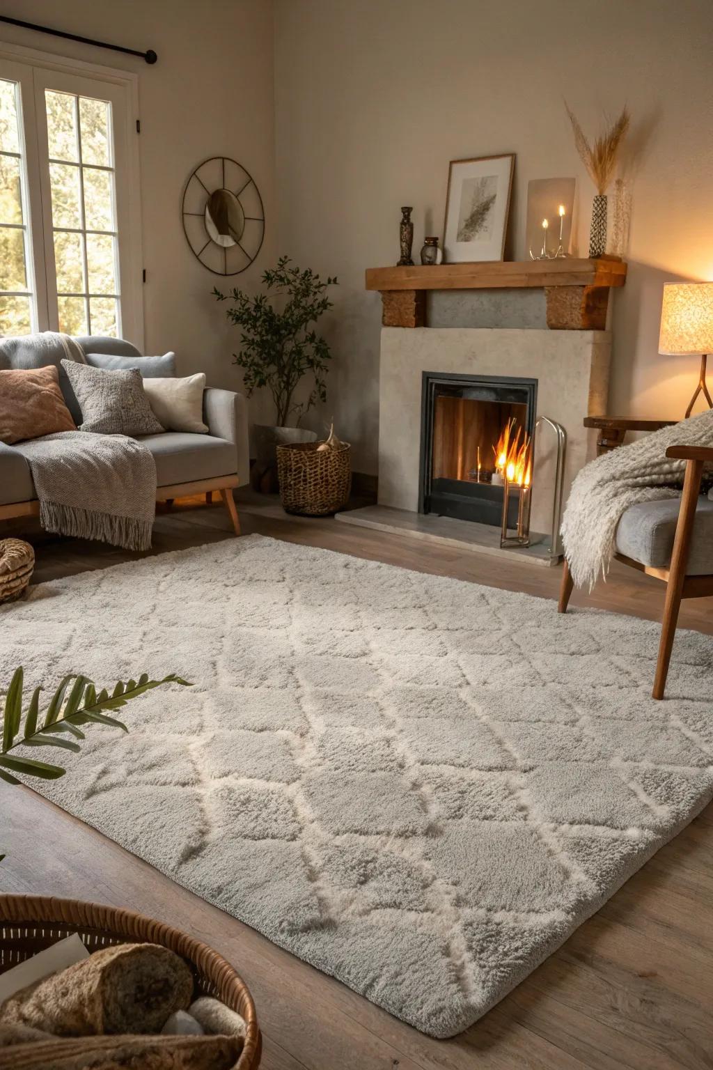 A plush rug adds comfort and warmth.