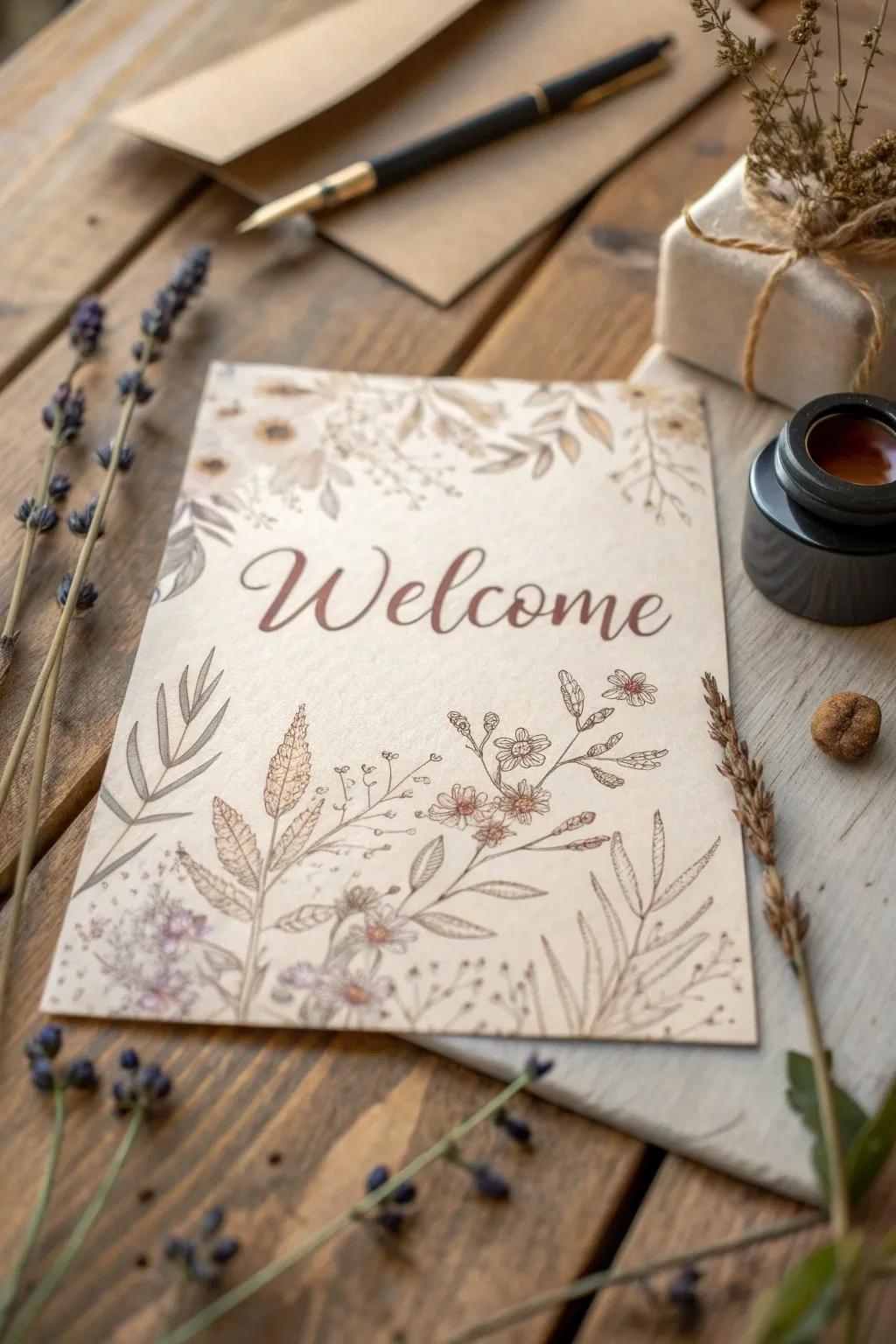 Embrace timeless charm with a vintage-inspired welcome card, where simplicity meets elegance.