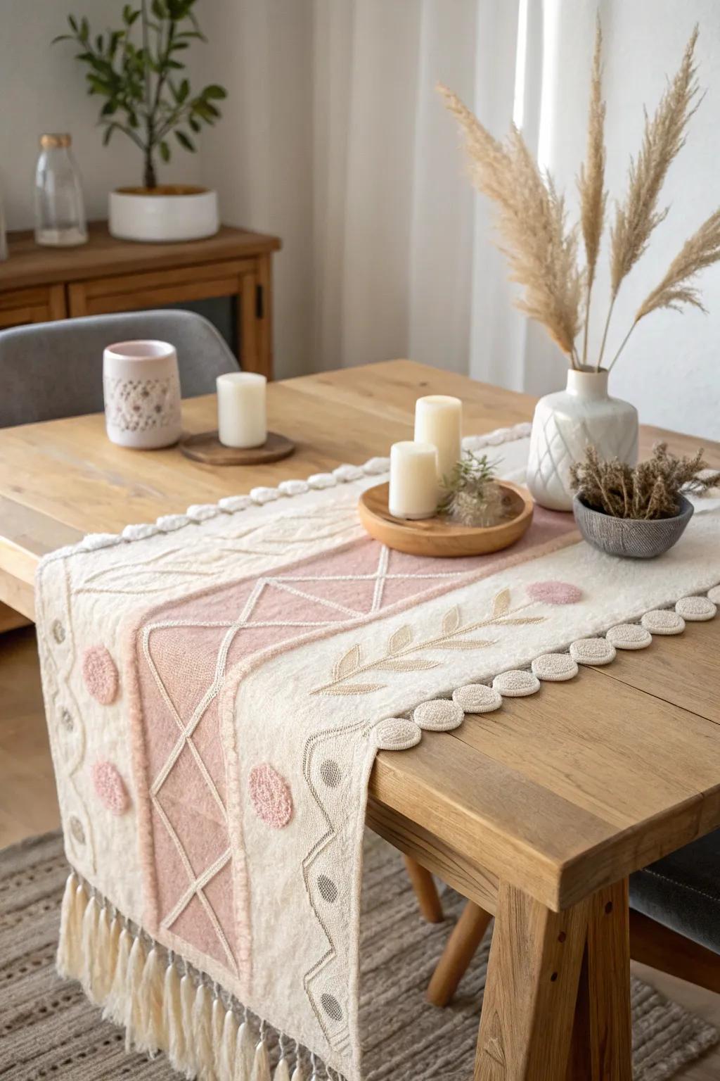Elevate your dining experience with the elegance of a handcrafted felted table runner.