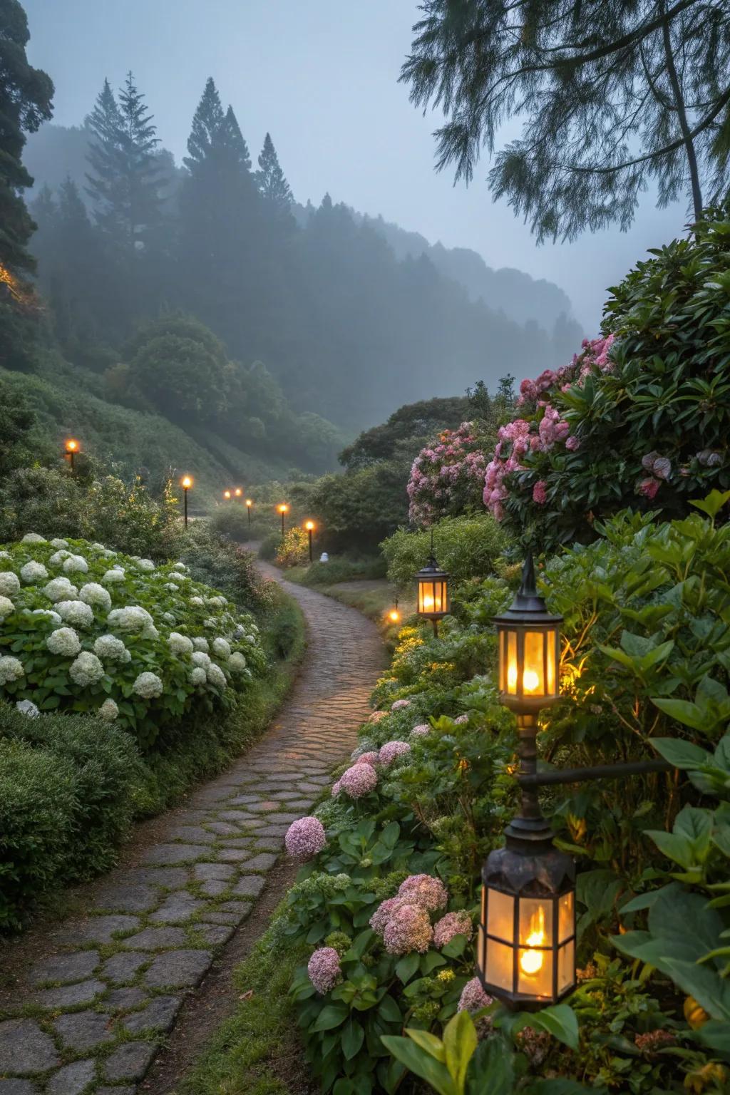 Transform your garden into a magical retreat with lanterns lighting the way.