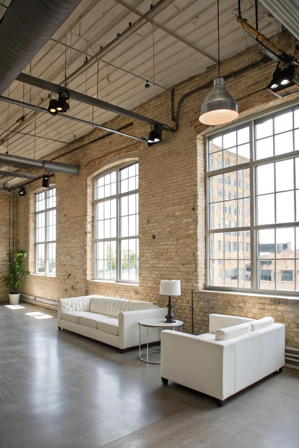 Sophisticated loft with beige and white tones.