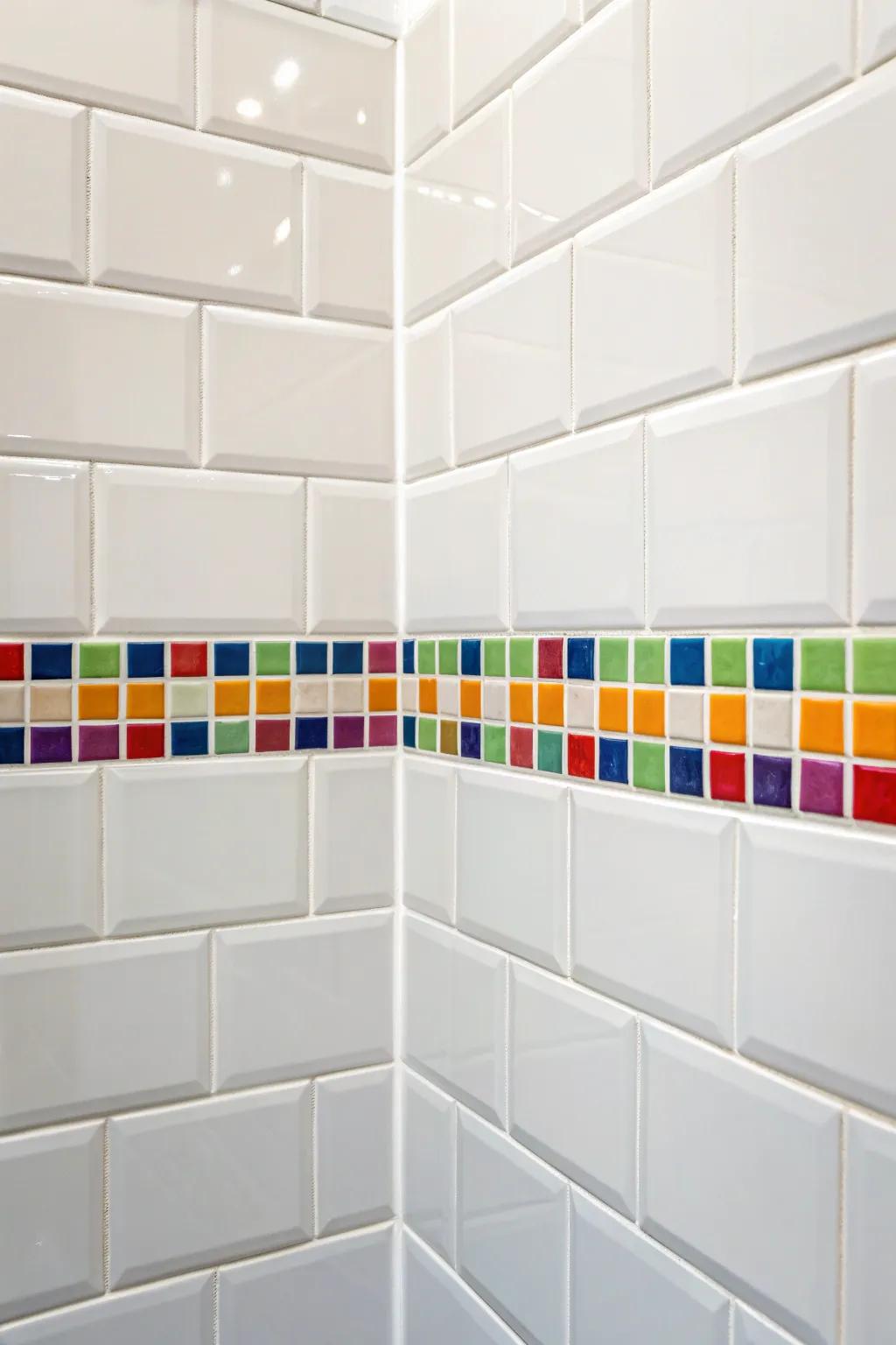A pop of color adds vibrancy to the classic white shower.