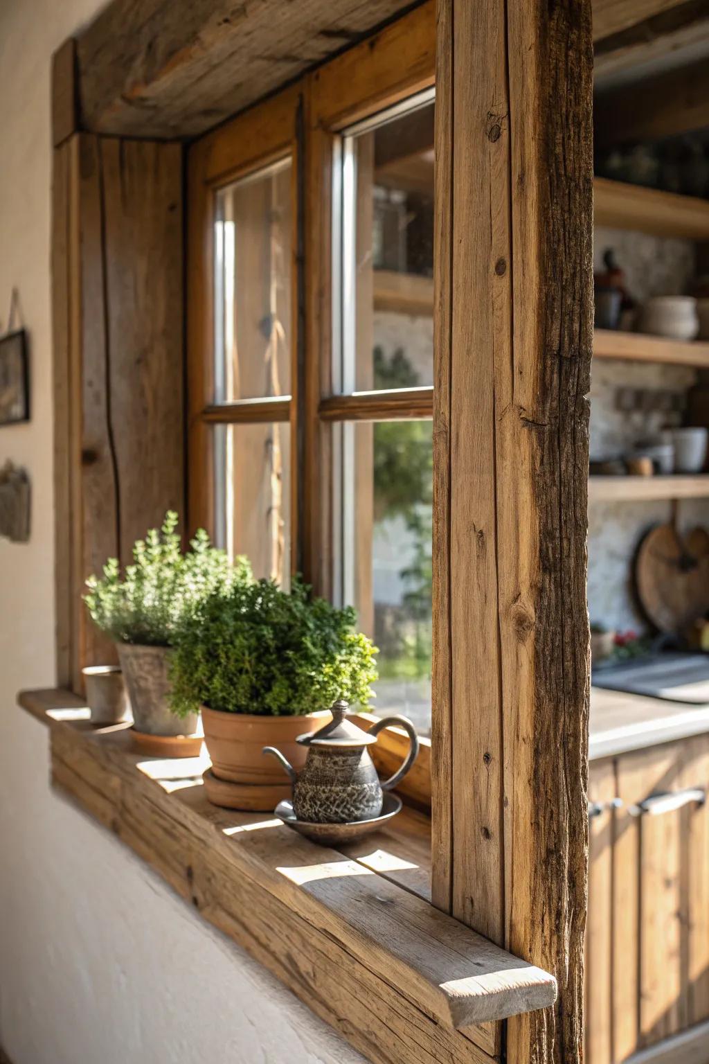 Elevate your space with handcrafted window frame shelves—perfect for showcasing plants and treasures.