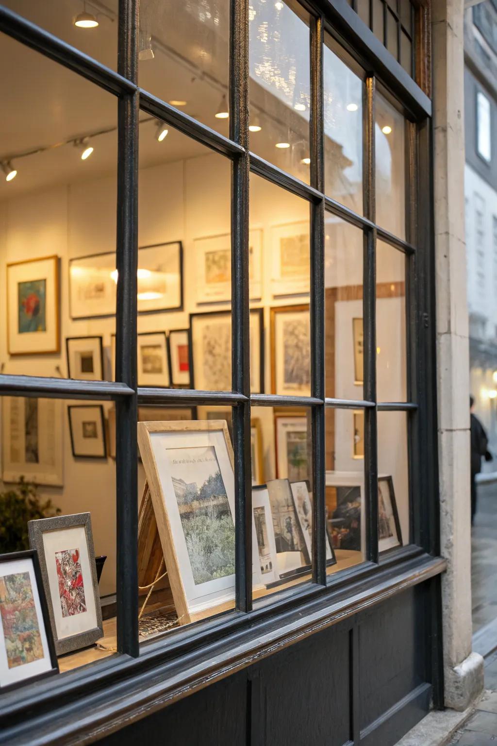 Framed artwork turns a window into an eye-catching gallery.