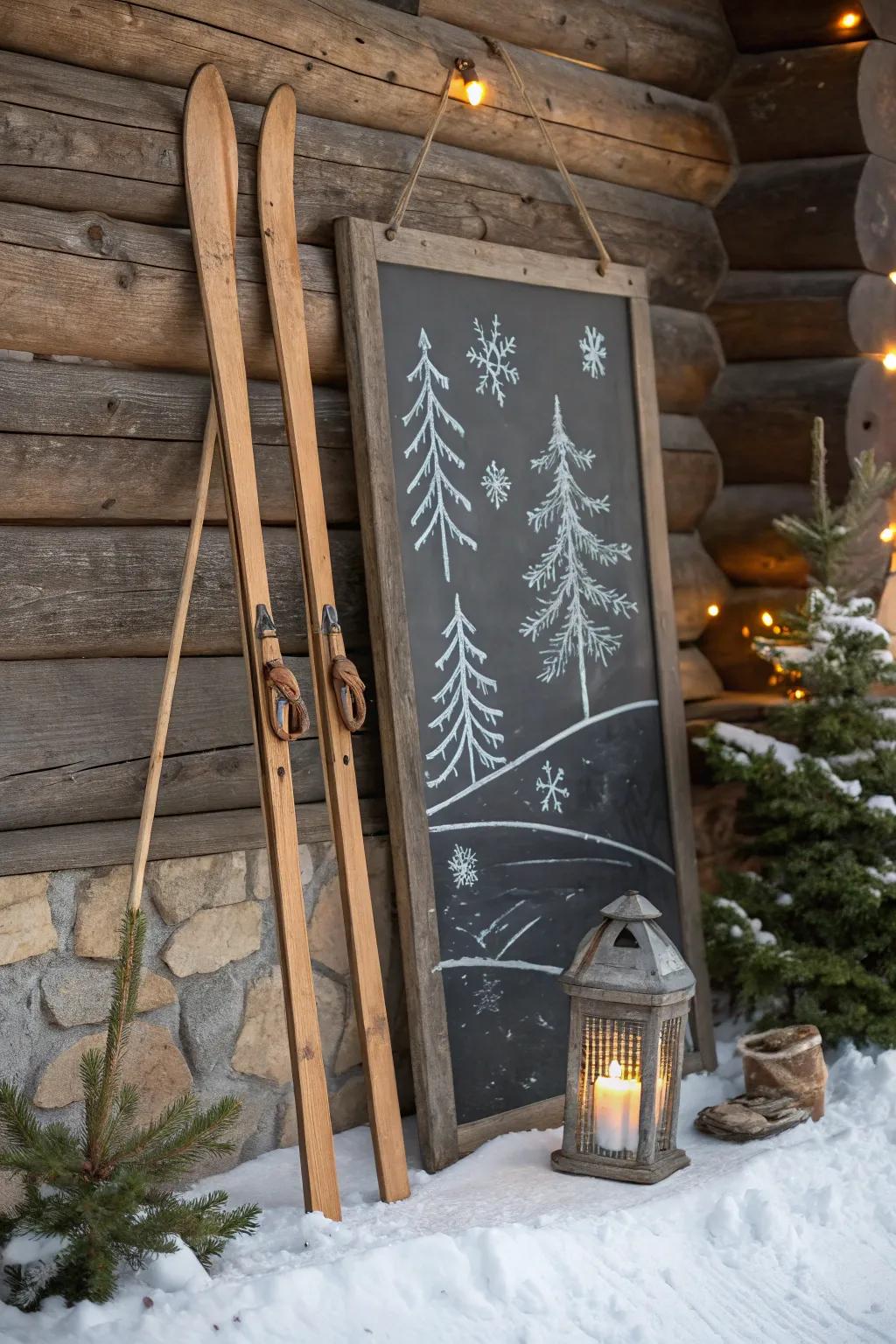 Embrace the cozy charm of ski lodge vibes with this minimalist winter chalkboard design.